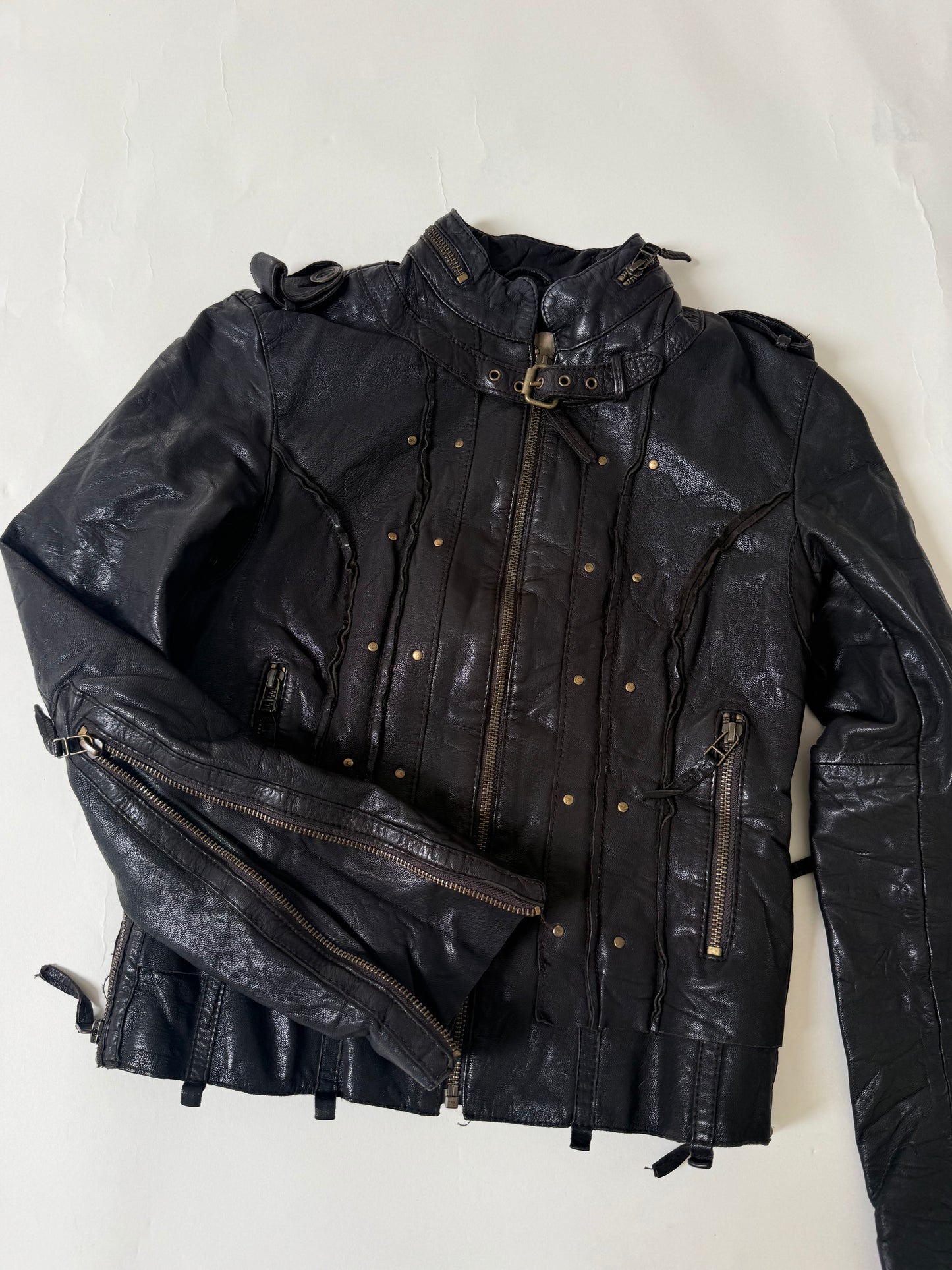 Allsaints Leather Studded Buckle Jacket (UK10)