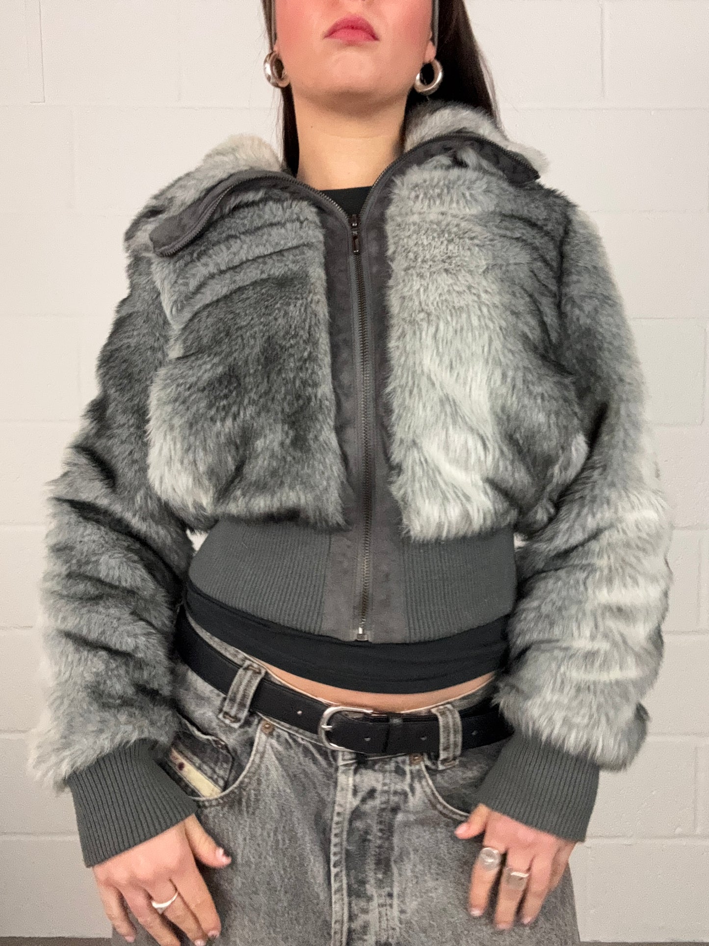 Grey Faux Fur Jacket (UK10)