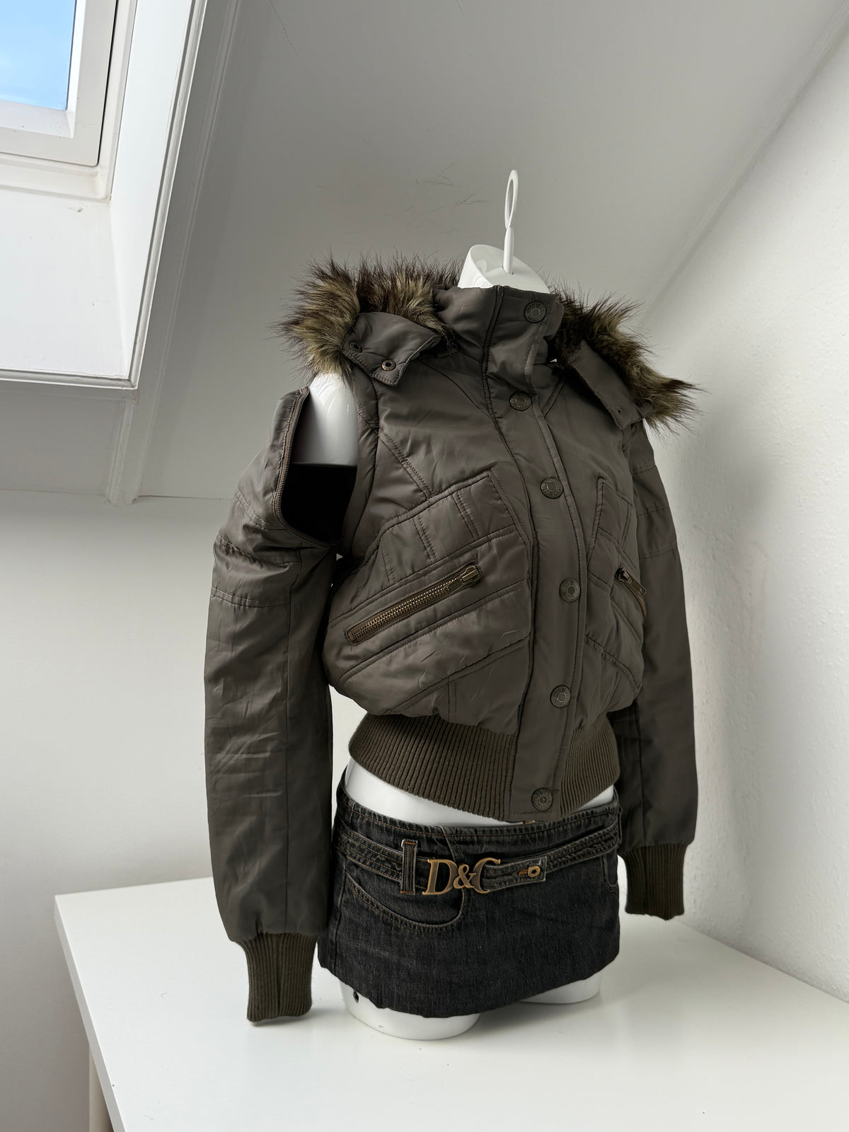 Khaki Y2K Puffer Jacket (UK10)