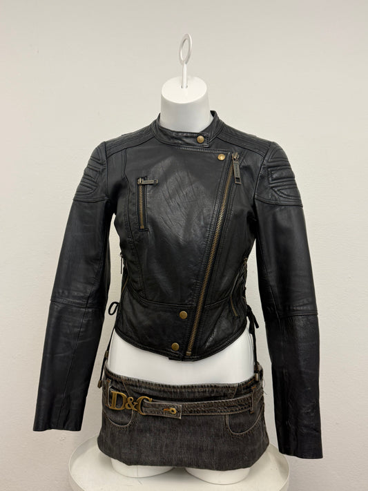 Leather Corset Biker Jacket (UK8)
