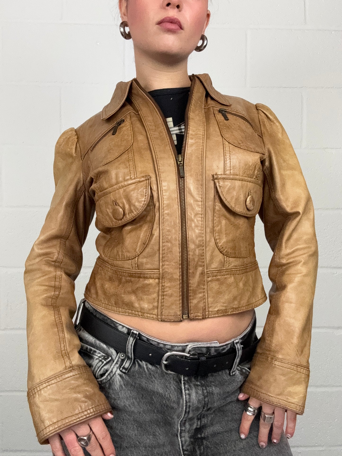 Tan Fitted Leather Jacket (UK10)