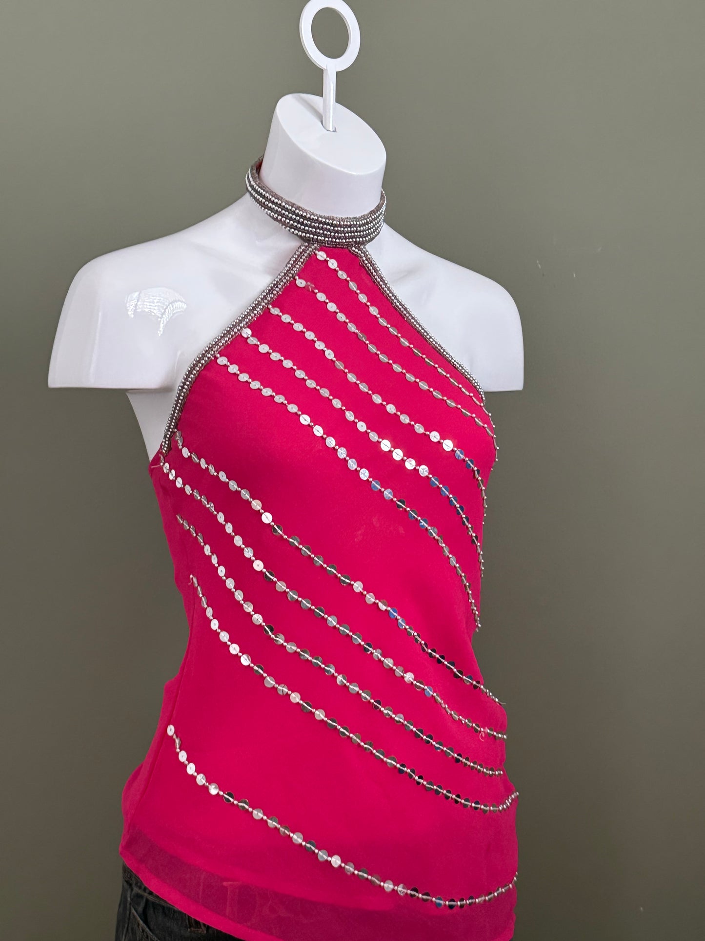 Halterneck Mesh Sequin Top (UK10)