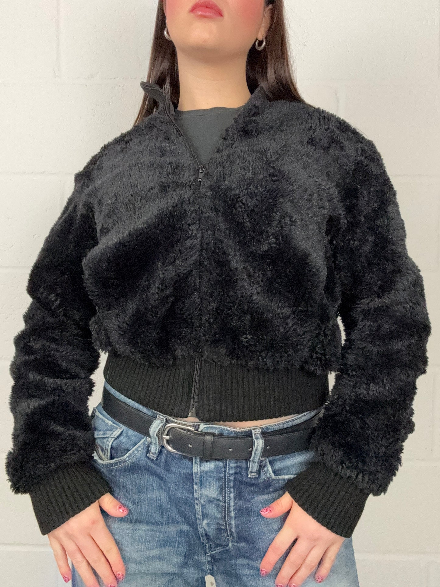 Faux Fur Black Bomber Jacket (S)