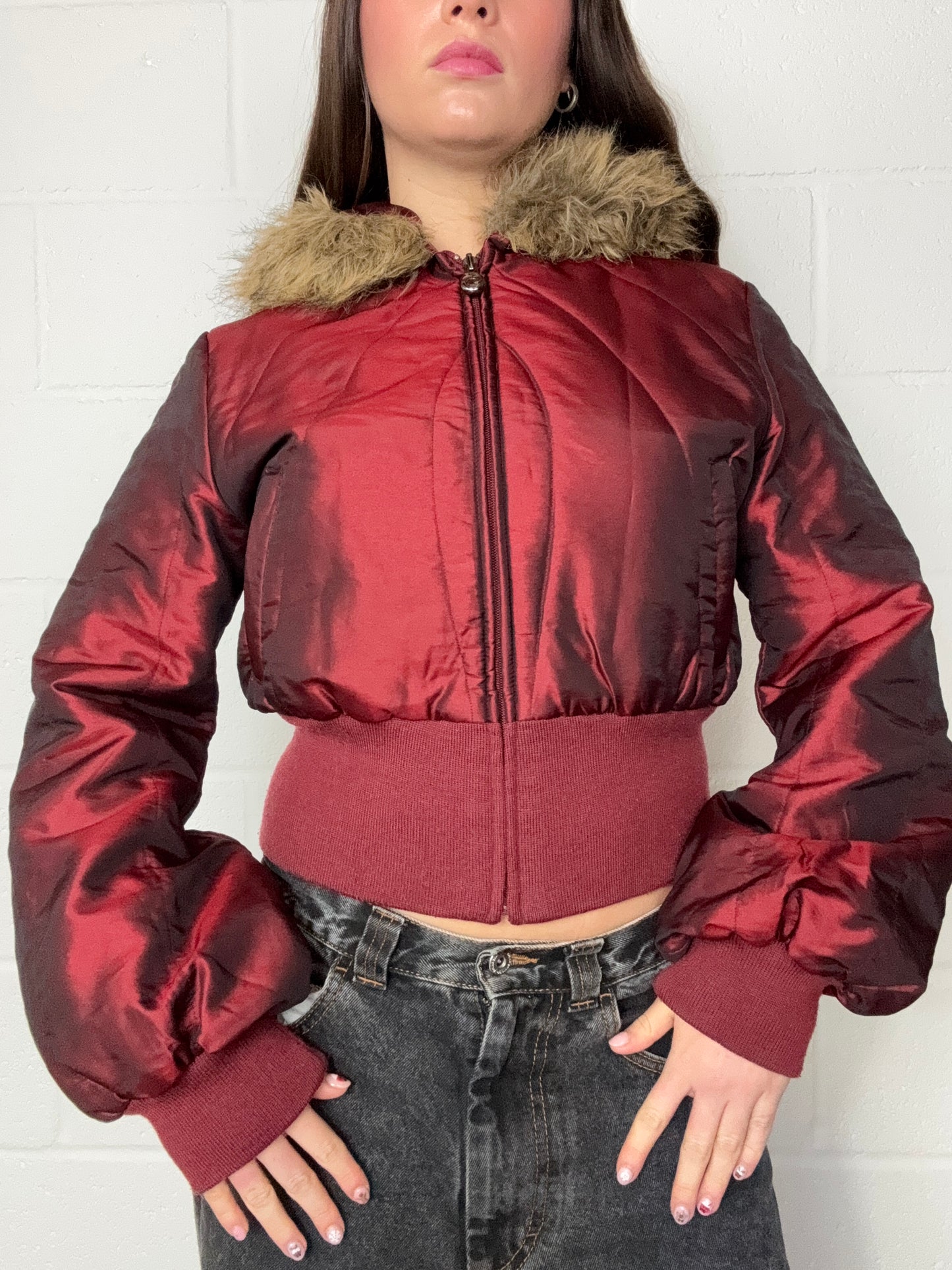 Burgundy Iridescent Puffer Jacket (M)