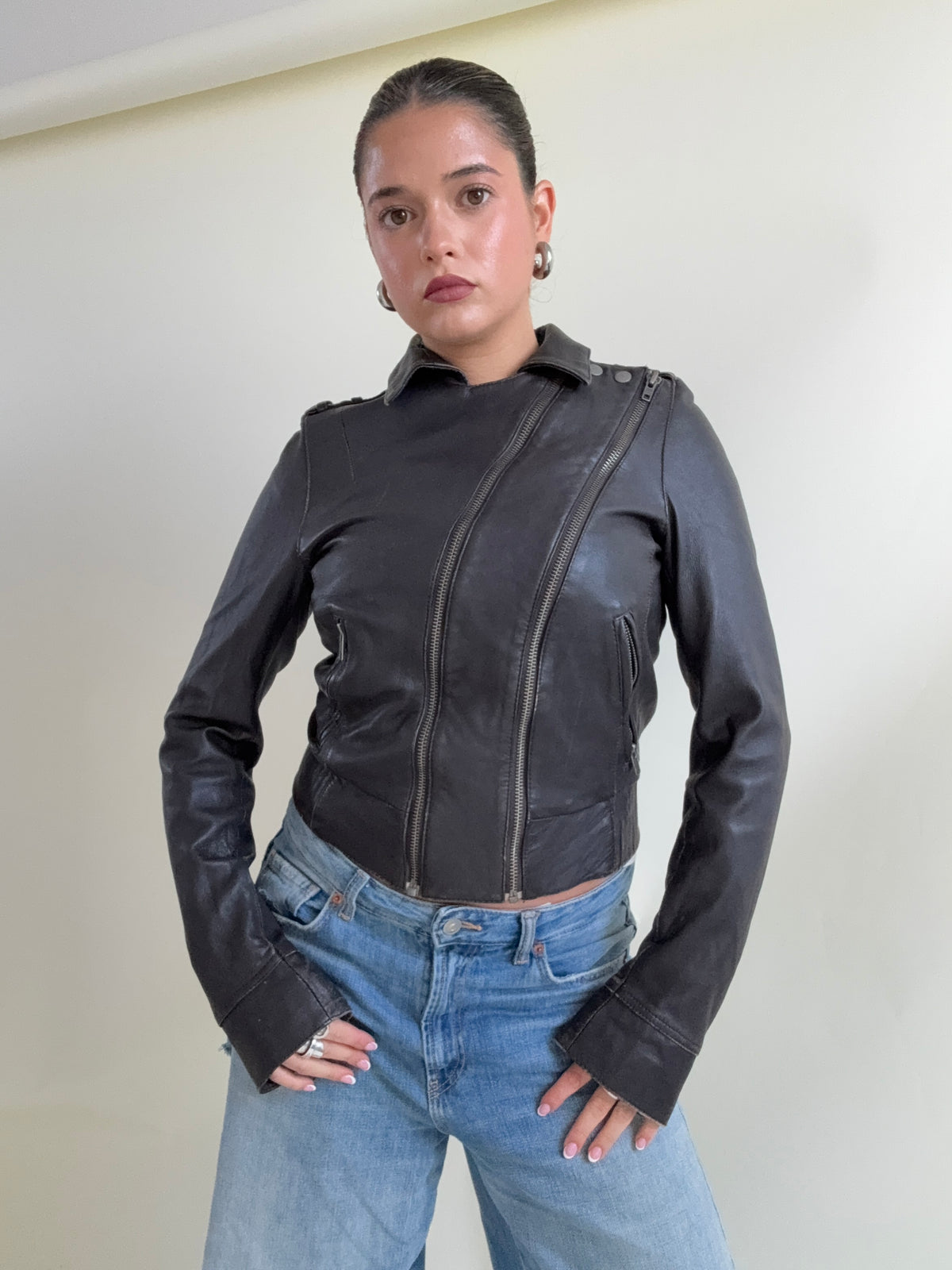 Allsaints Leather Fitted Jacket (UK10)