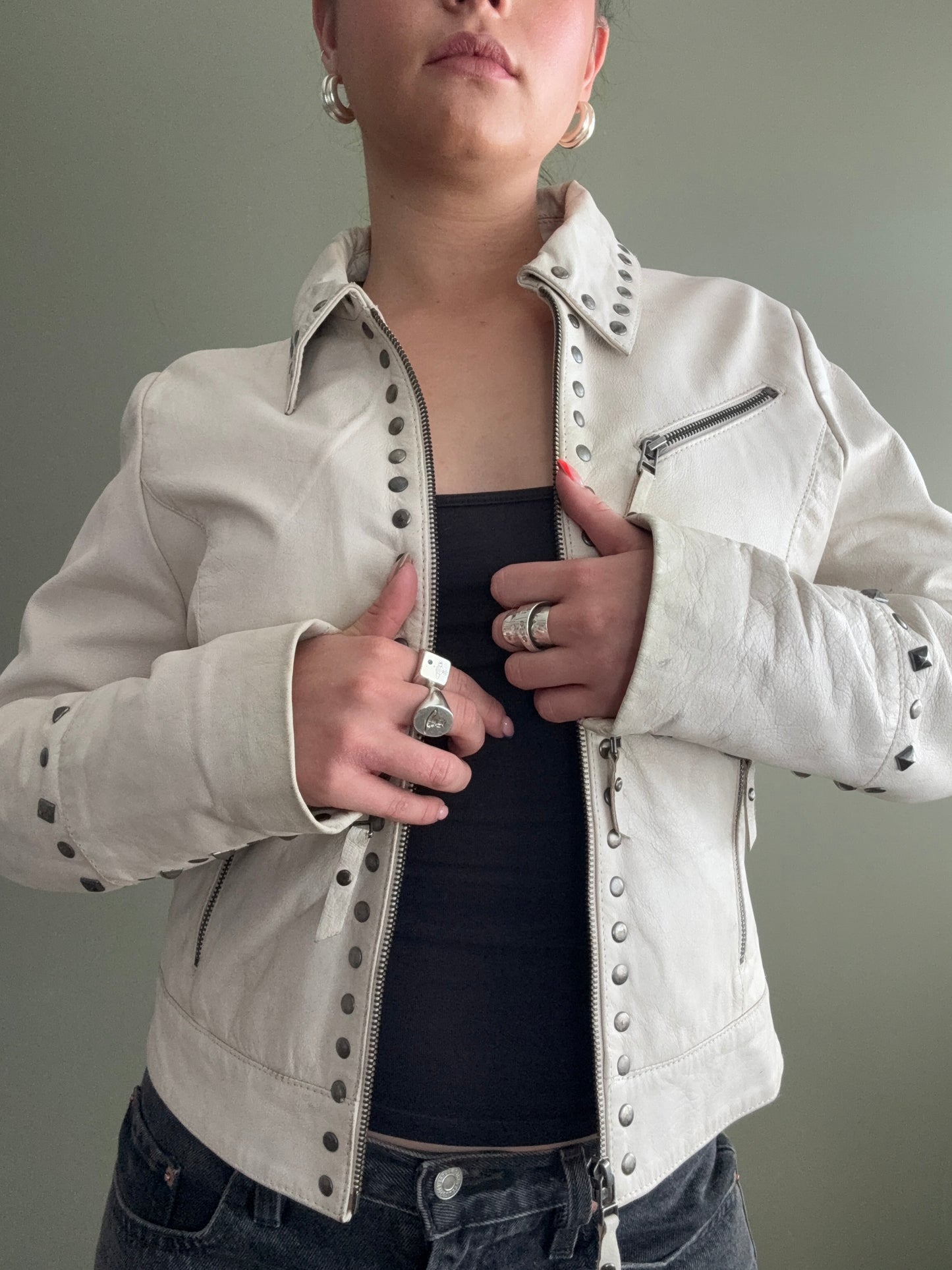 Cream Leather Jacket (S)