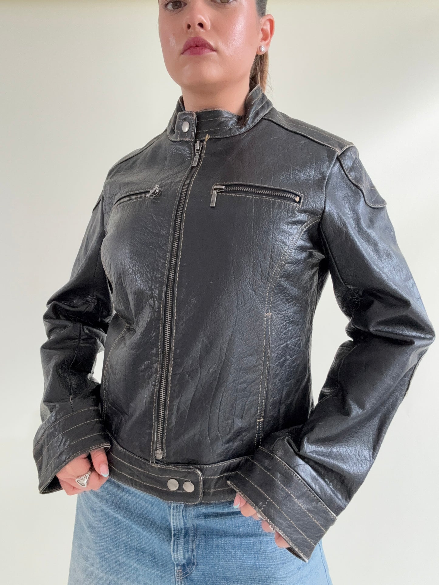Leather Biker Jacket (L)