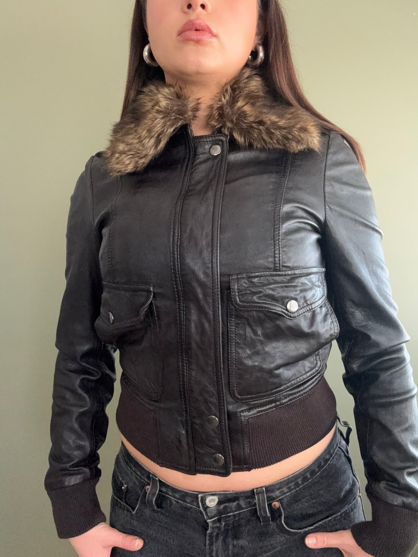 Leather Fitted Jacket (UK8)