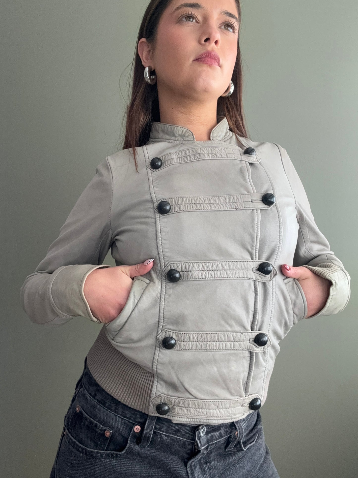 Leather Military Style Jacket (S)