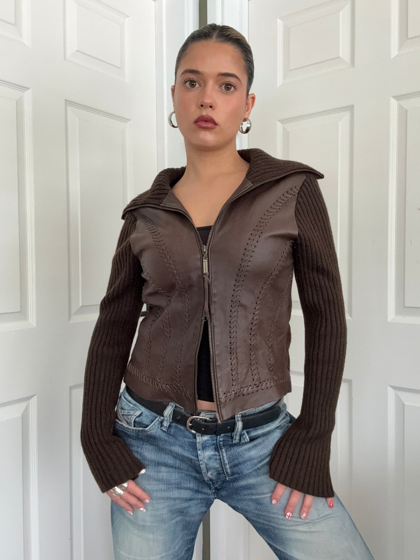 Knit Leather Double Zip Jumper (UK12)