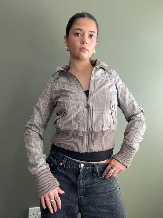 Y2K Tartan Bomber Jacket (UK8)