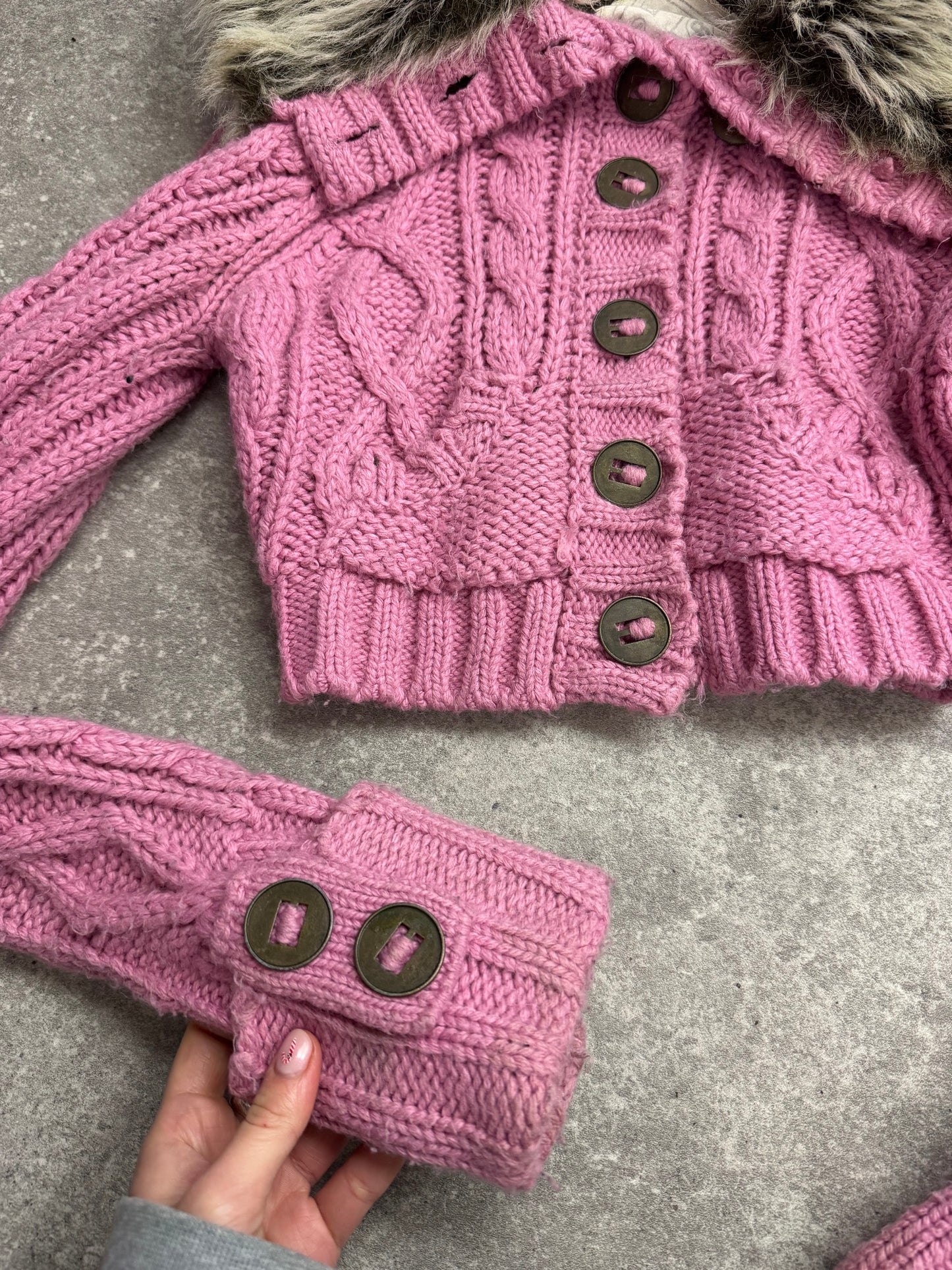 Pink Knitted Y2K Cropped Jumper (UK8)