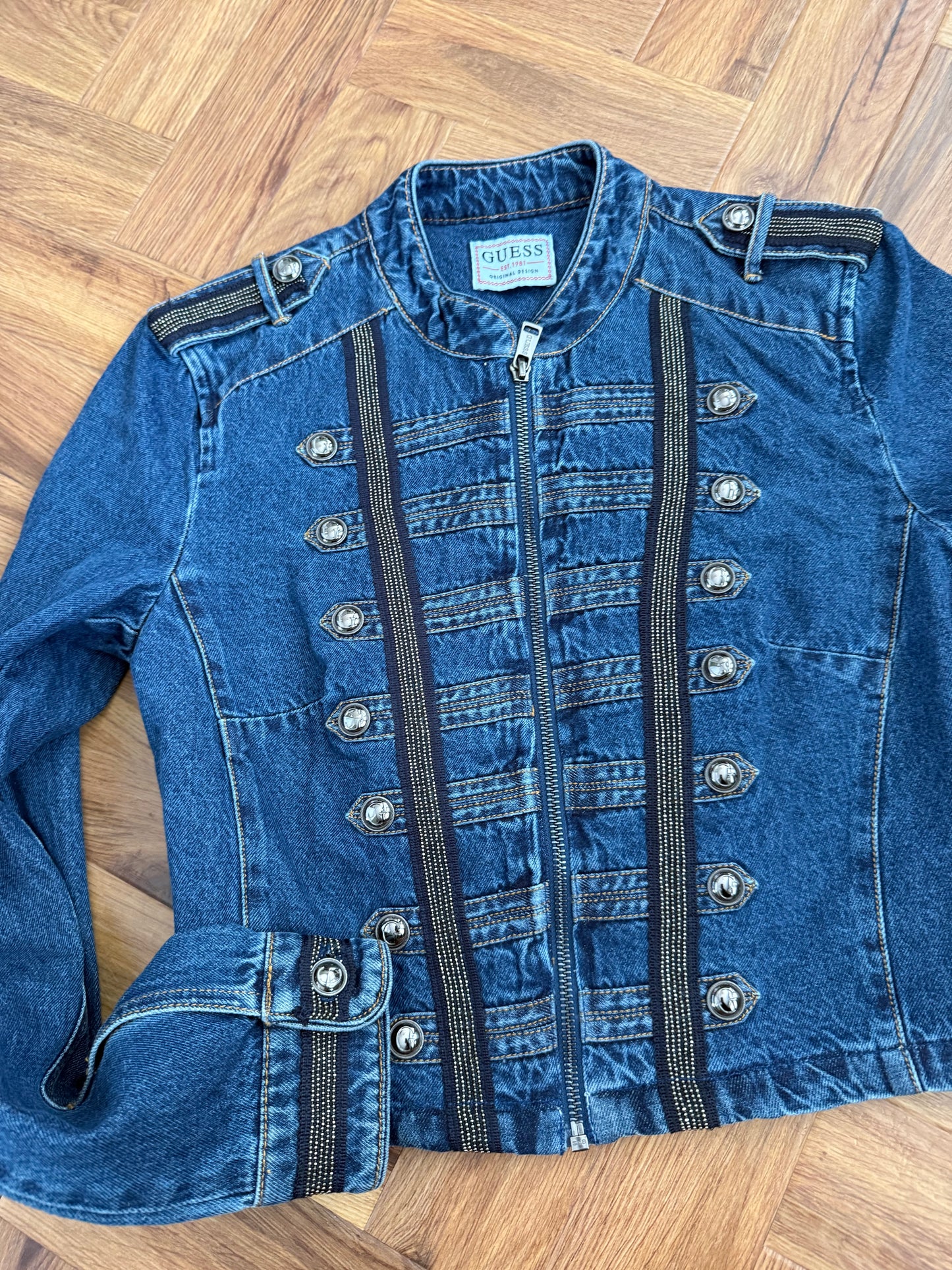 Guess Cropped Denim Military Jacket (S)