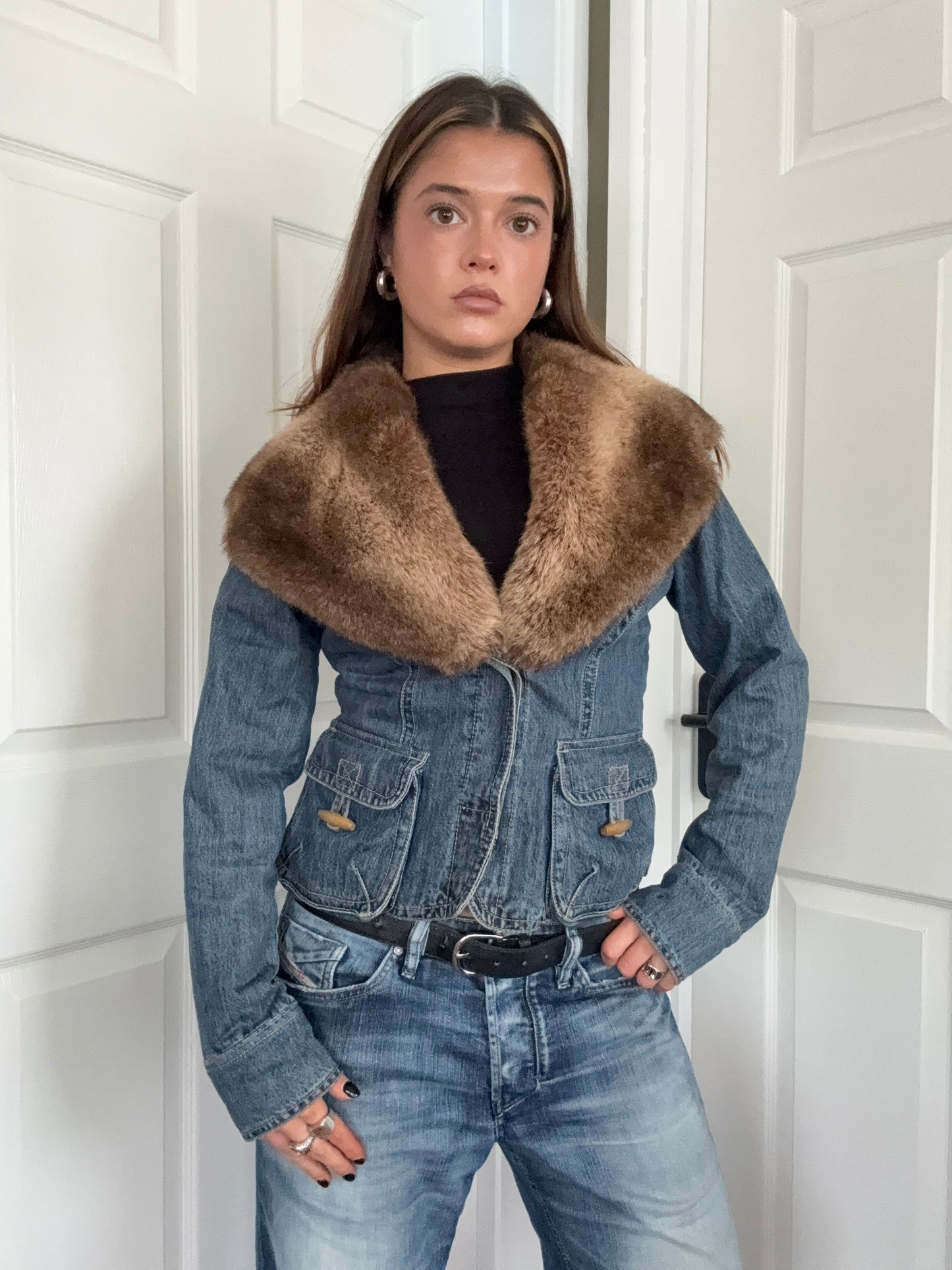 Morgan De Toi Denim Faux Fur Jacket (S)