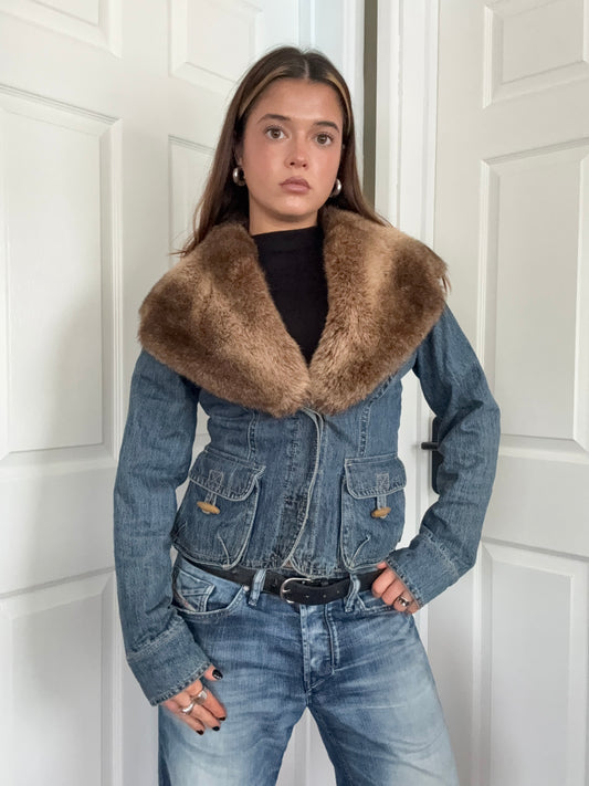 Morgan De Toi Denim Faux Fur Jacket (S)