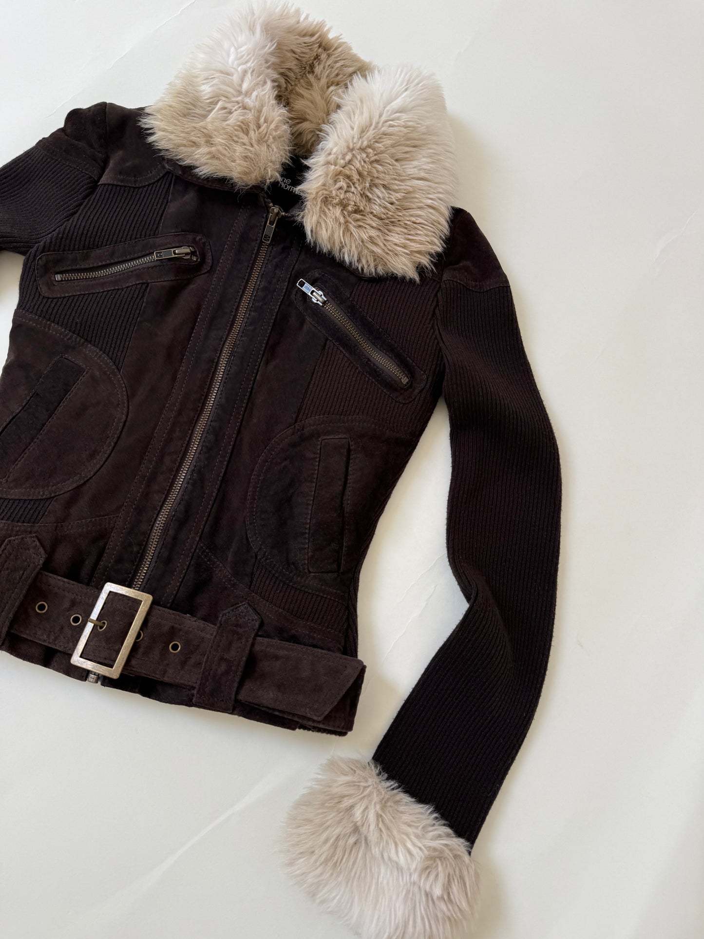 Jane Norman Suede, Faux Fur Buckle Jacket (UK6)