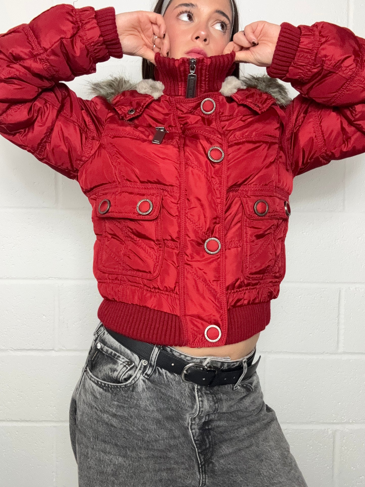 Red Y2K Puffer Jacket (UK14)