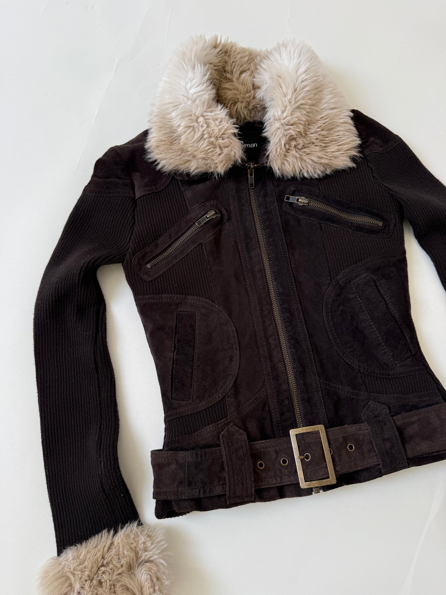 Jane Norman Suede, Faux Fur Buckle Jacket (UK6)