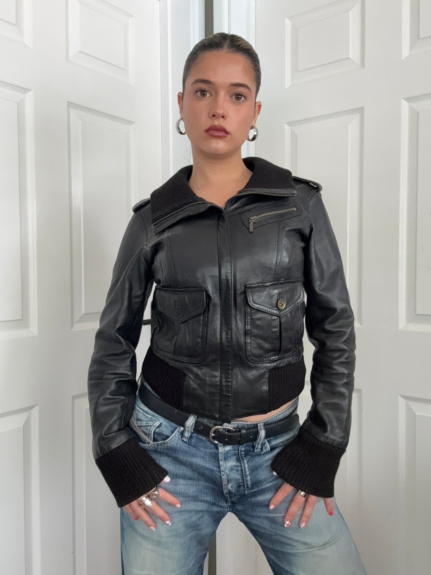Leather Bomber Jacket (M)