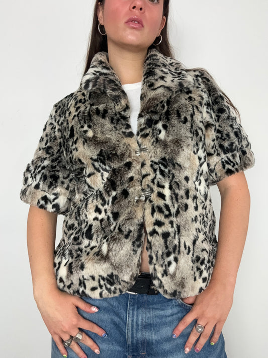 Faux Fur Leopard Print Shortsleeve Jacket