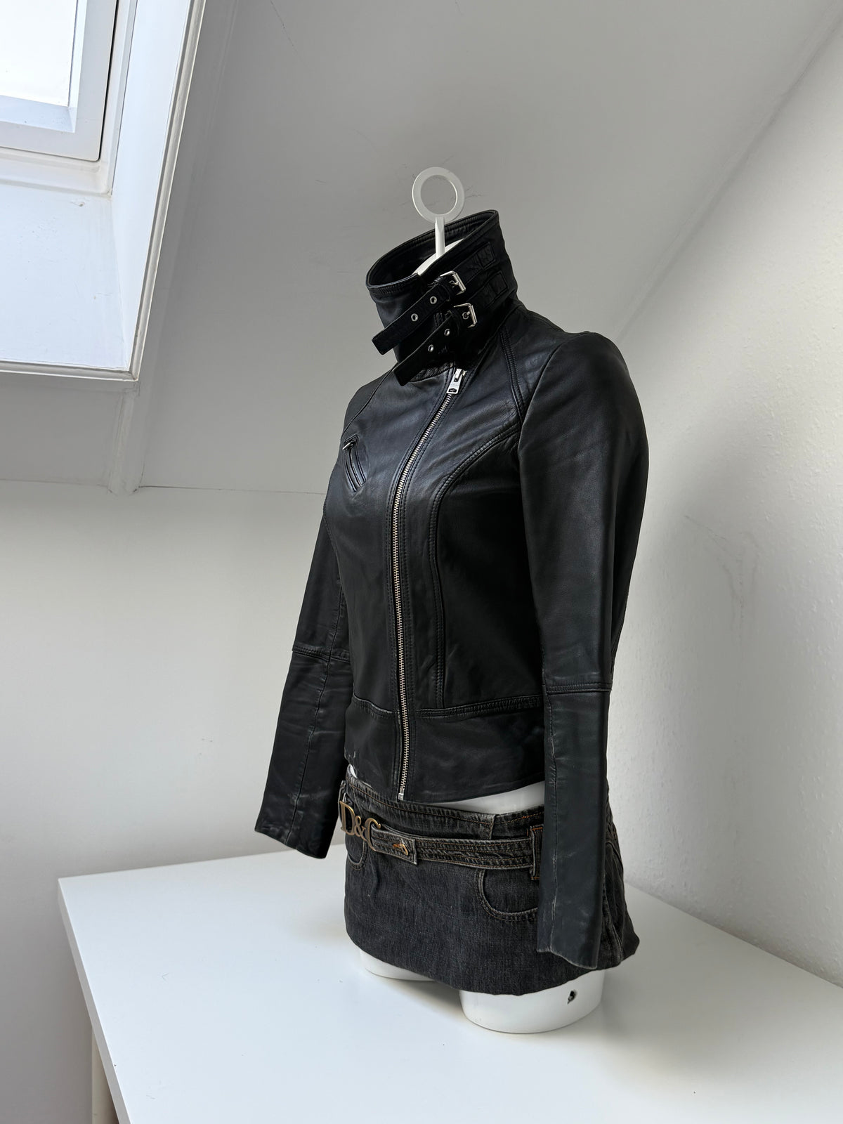 Allsaints Fitted Leather Buckle Jacket (UK8)