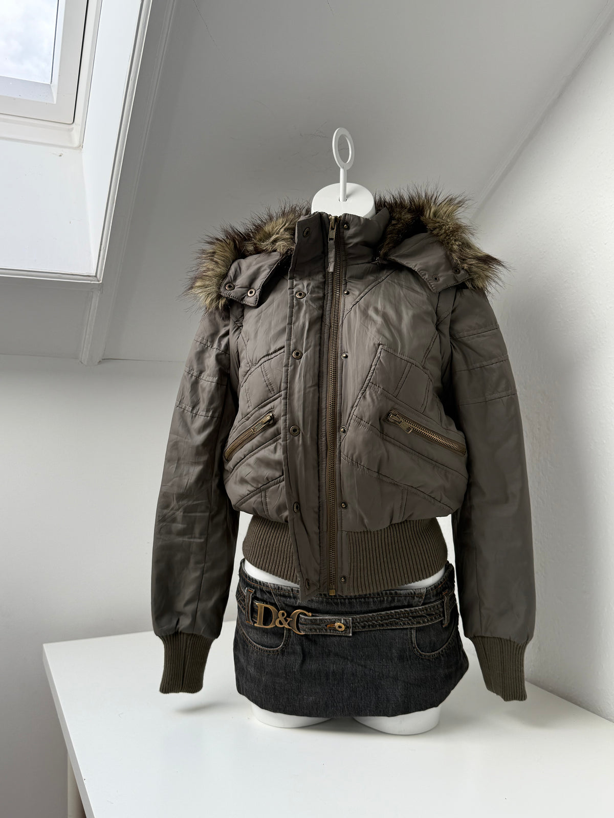 Khaki Y2K Puffer Jacket (UK10)