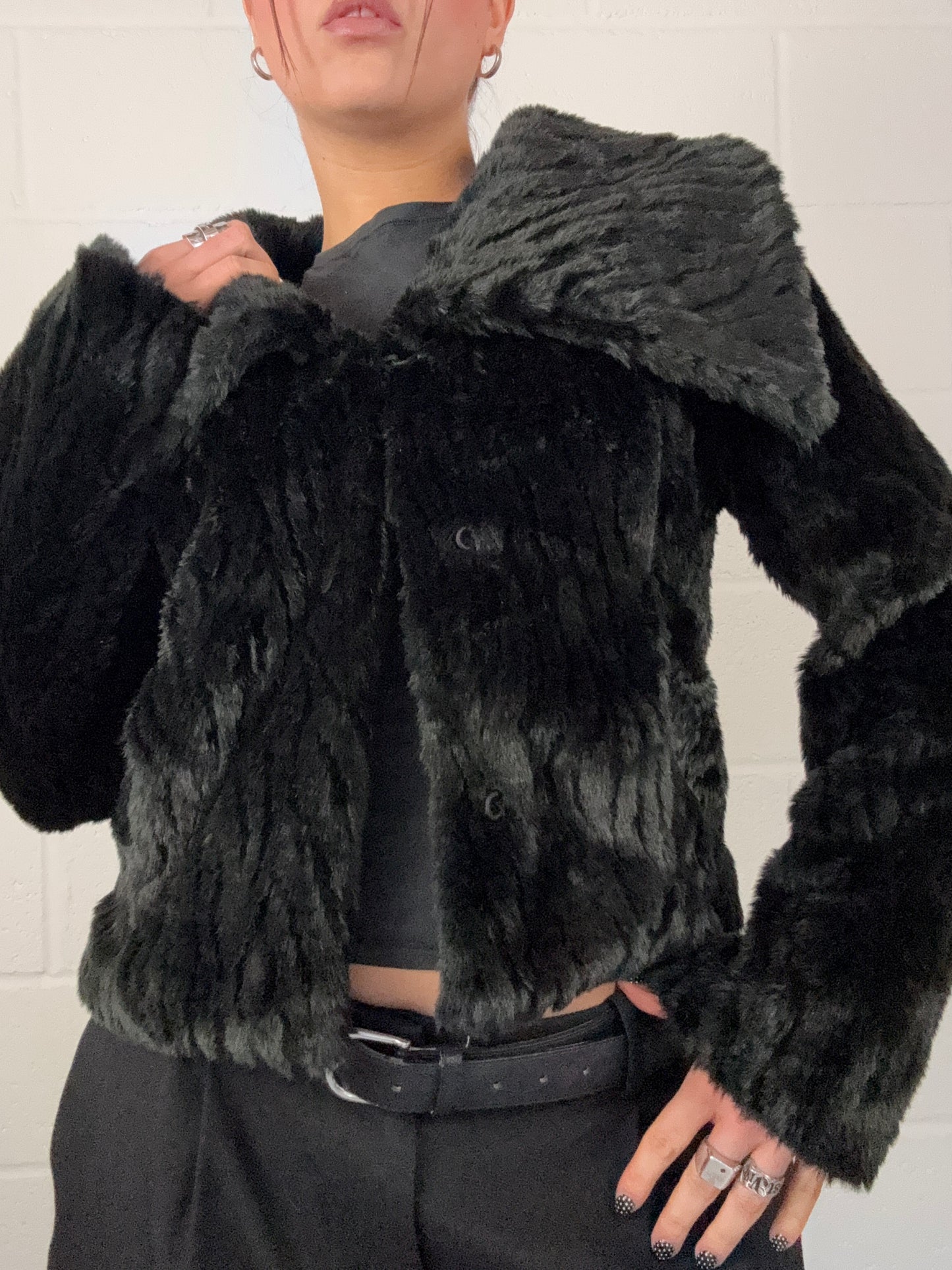 Black Faux Fur Jacket (S)