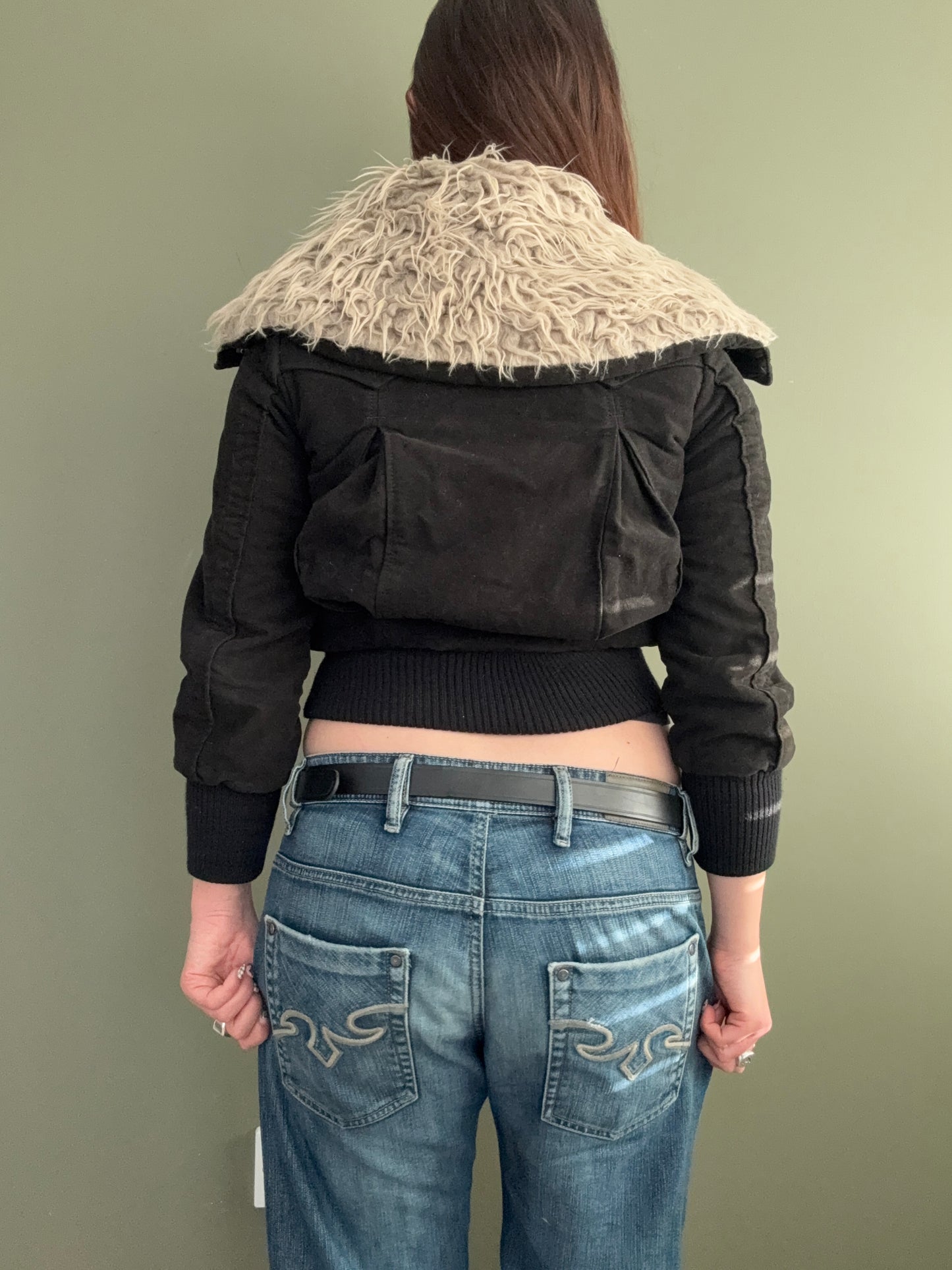 Y2K Cropped Bomber Jacket (XS)