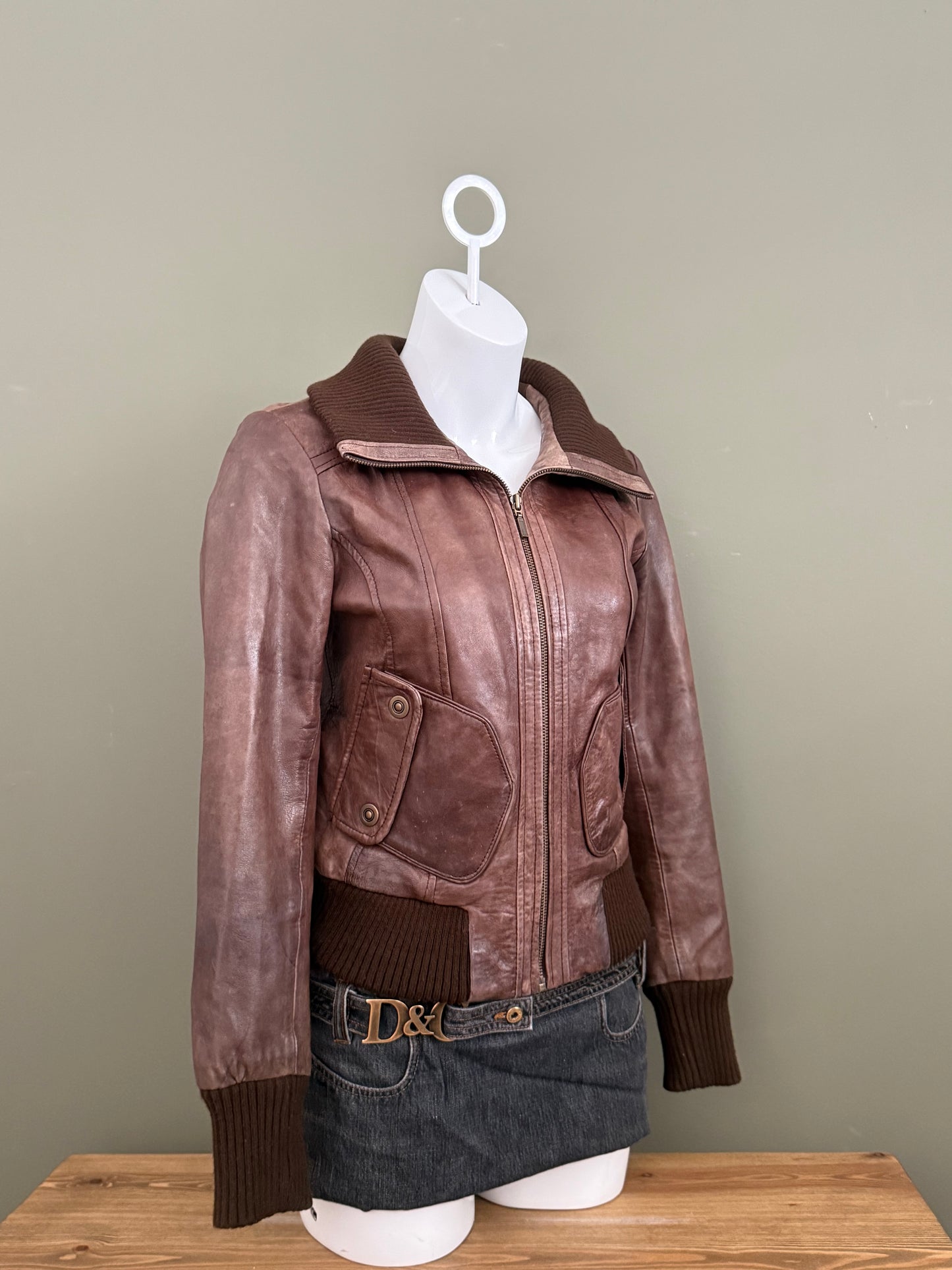 Brown Leather Bomber Jacket (UK10)