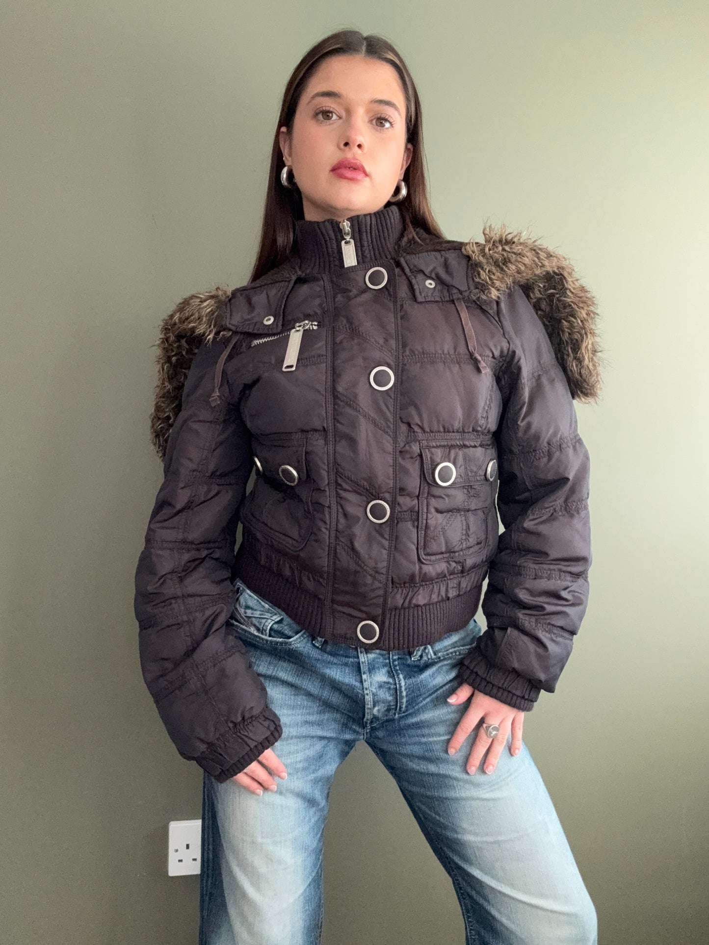 Y2K Brown Puffer Jacket (UK14)