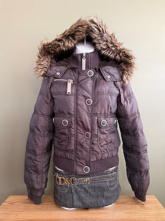 Y2K Brown Puffer Jacket (UK12)