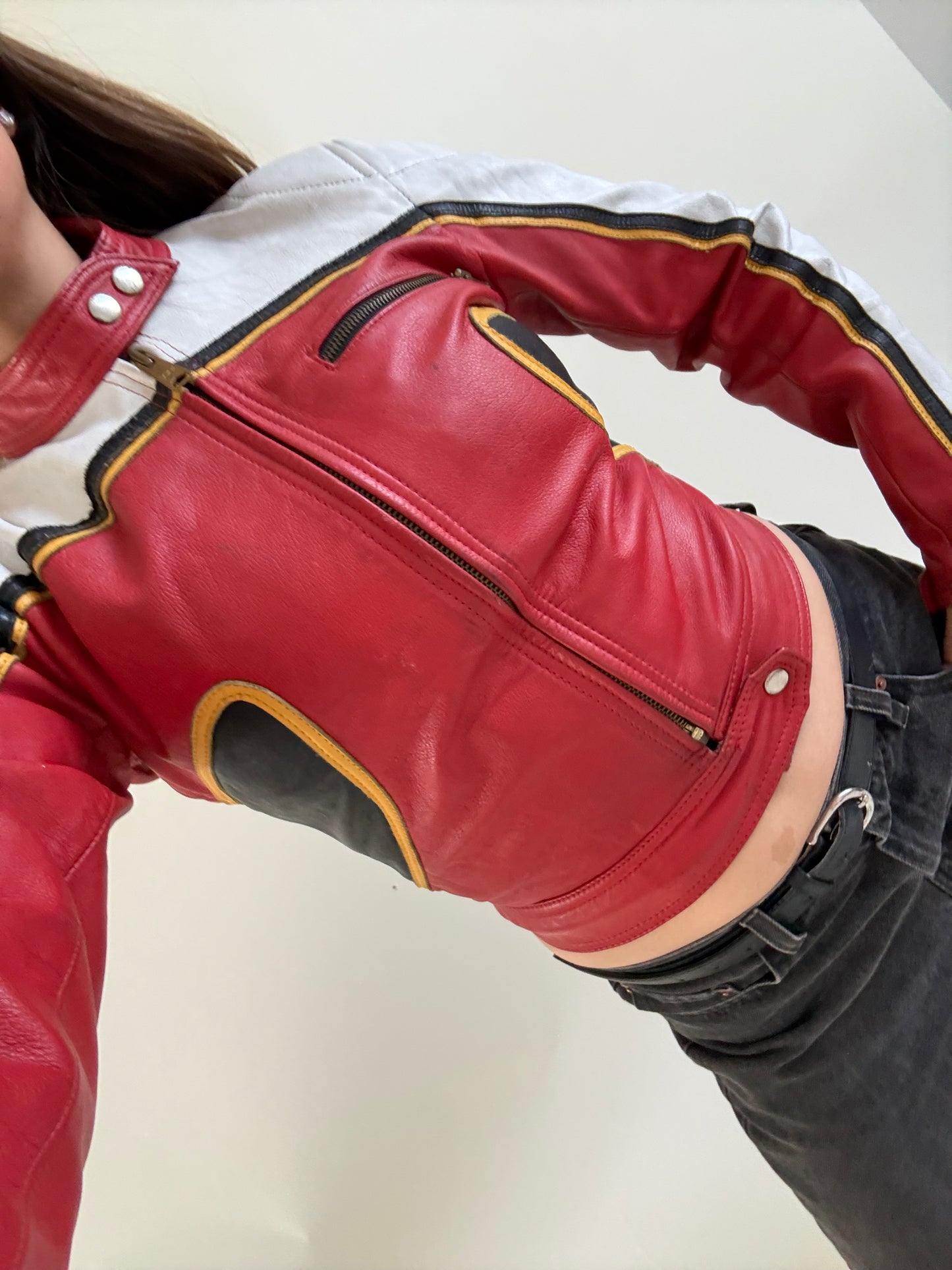 Vintage Leather Biker Jacket (XS)