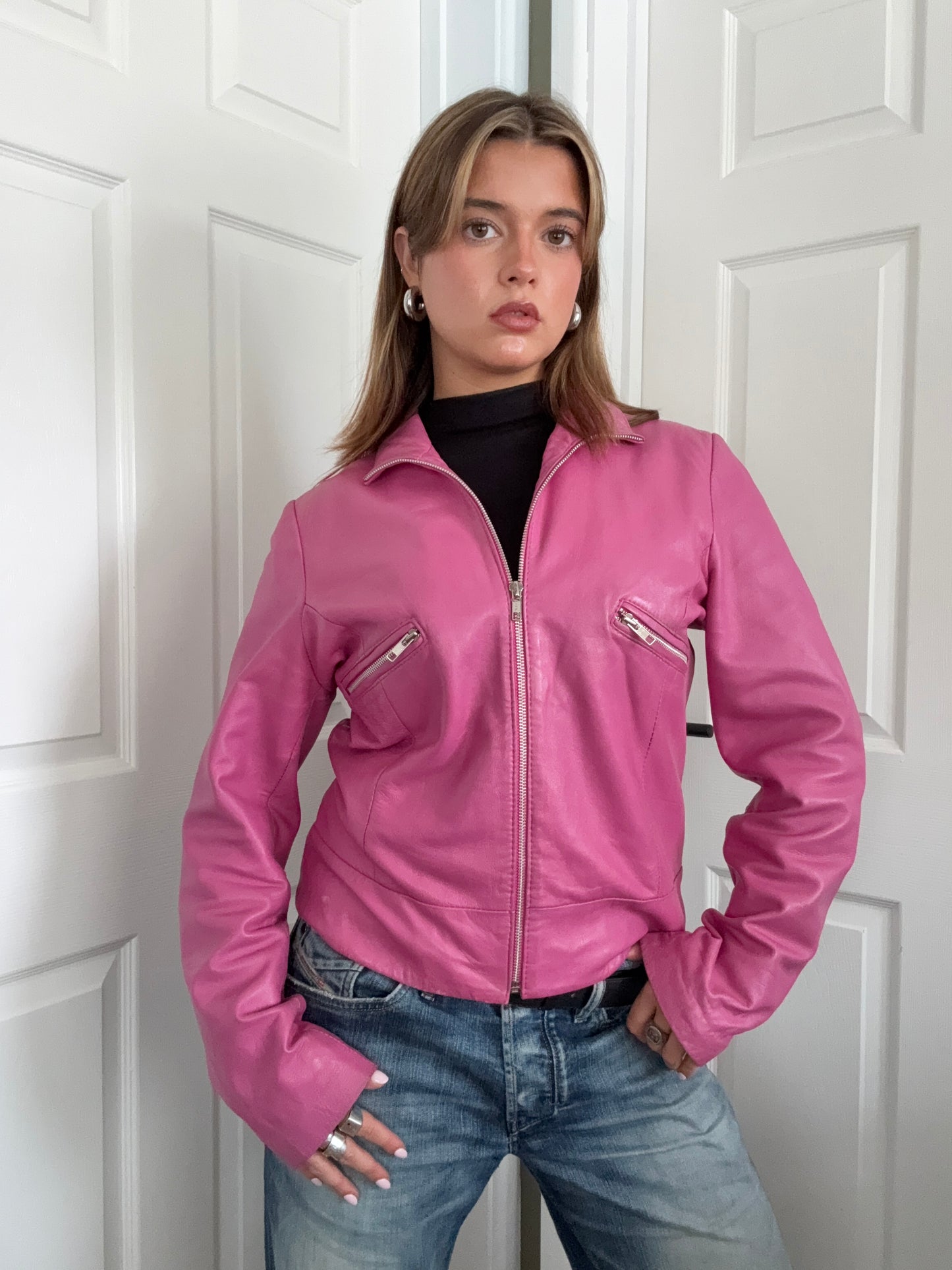 Pink Leather Jacket (L)