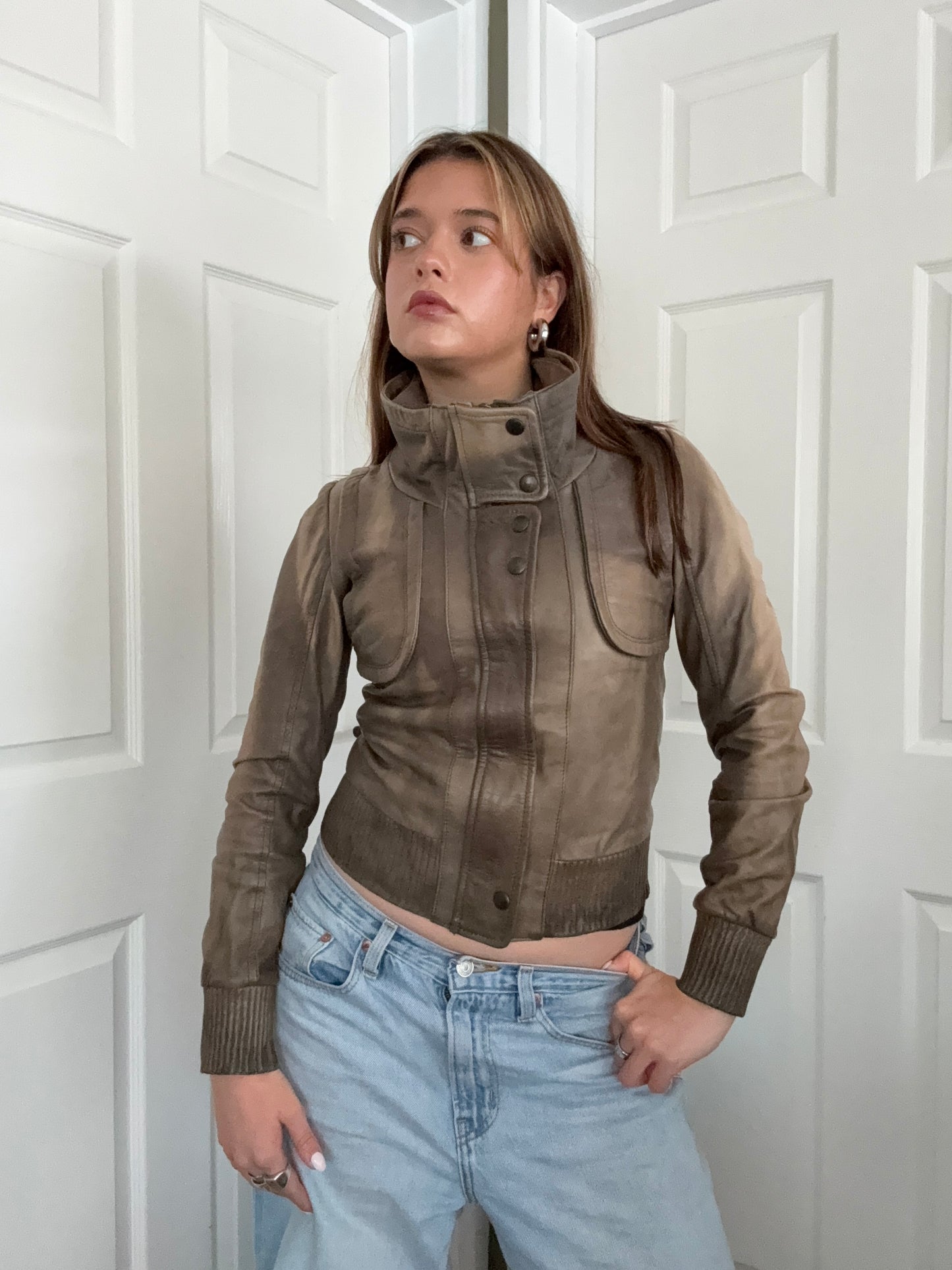 Allsaints Leather Fitted Jacket (UK8)