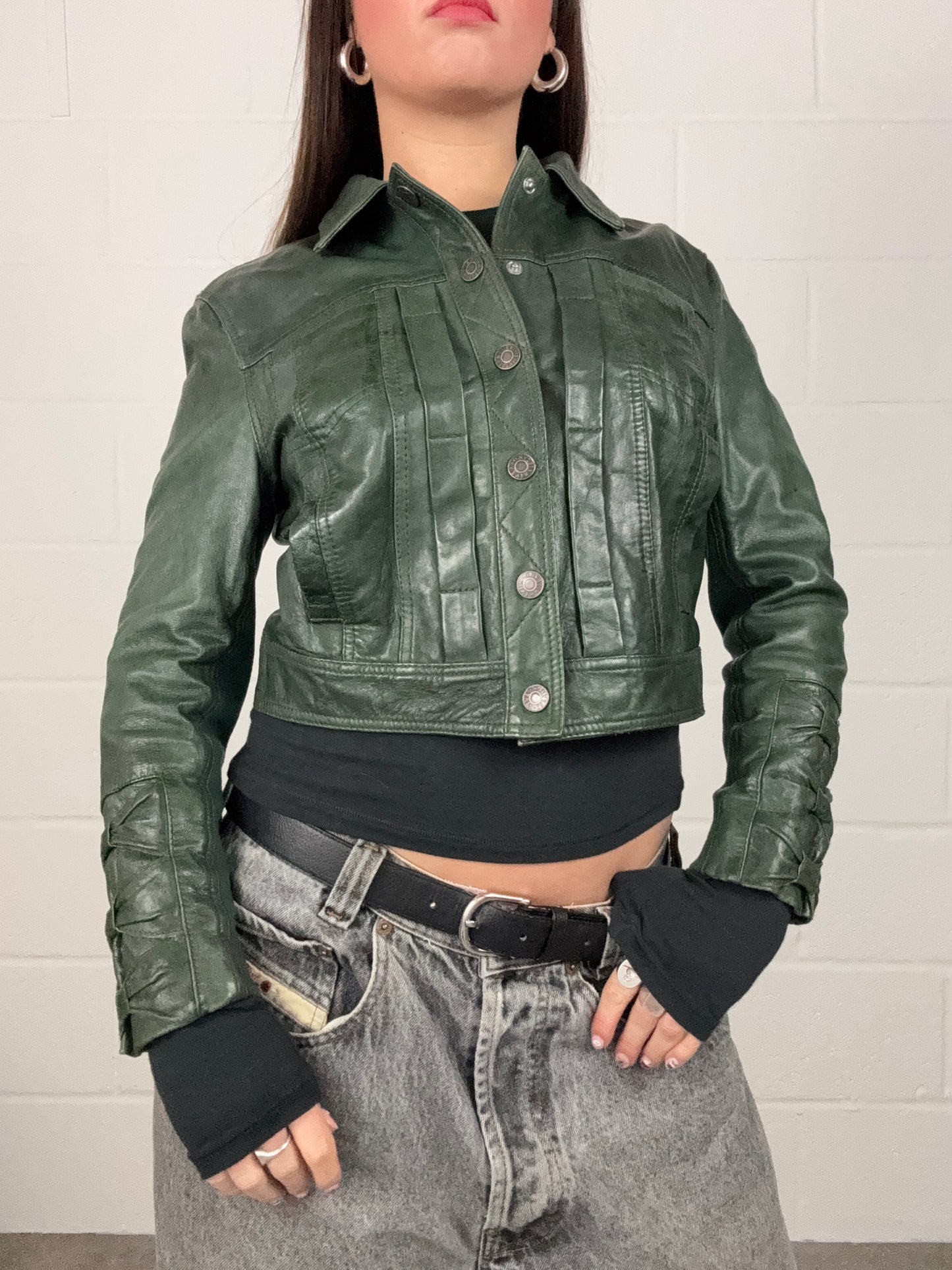 Vintage Green Leather Jacket (UK8)