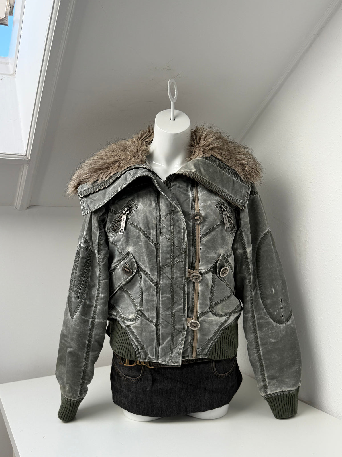 Khaki Y2K Bomber Jacket (UK14)