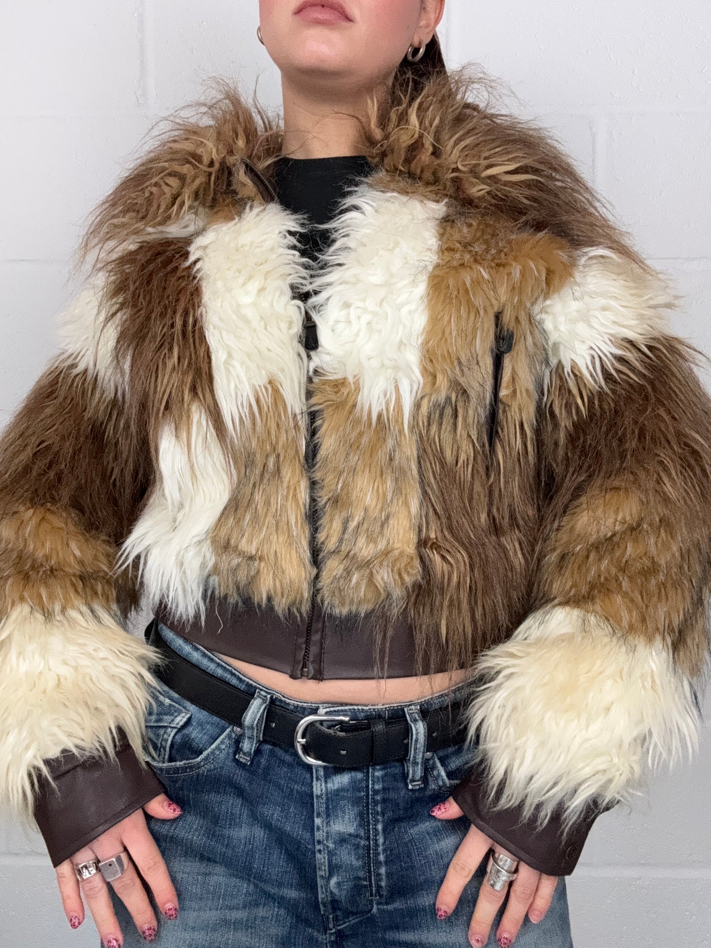 Hooch Faux Fur Patchwork Jacket (UK10)