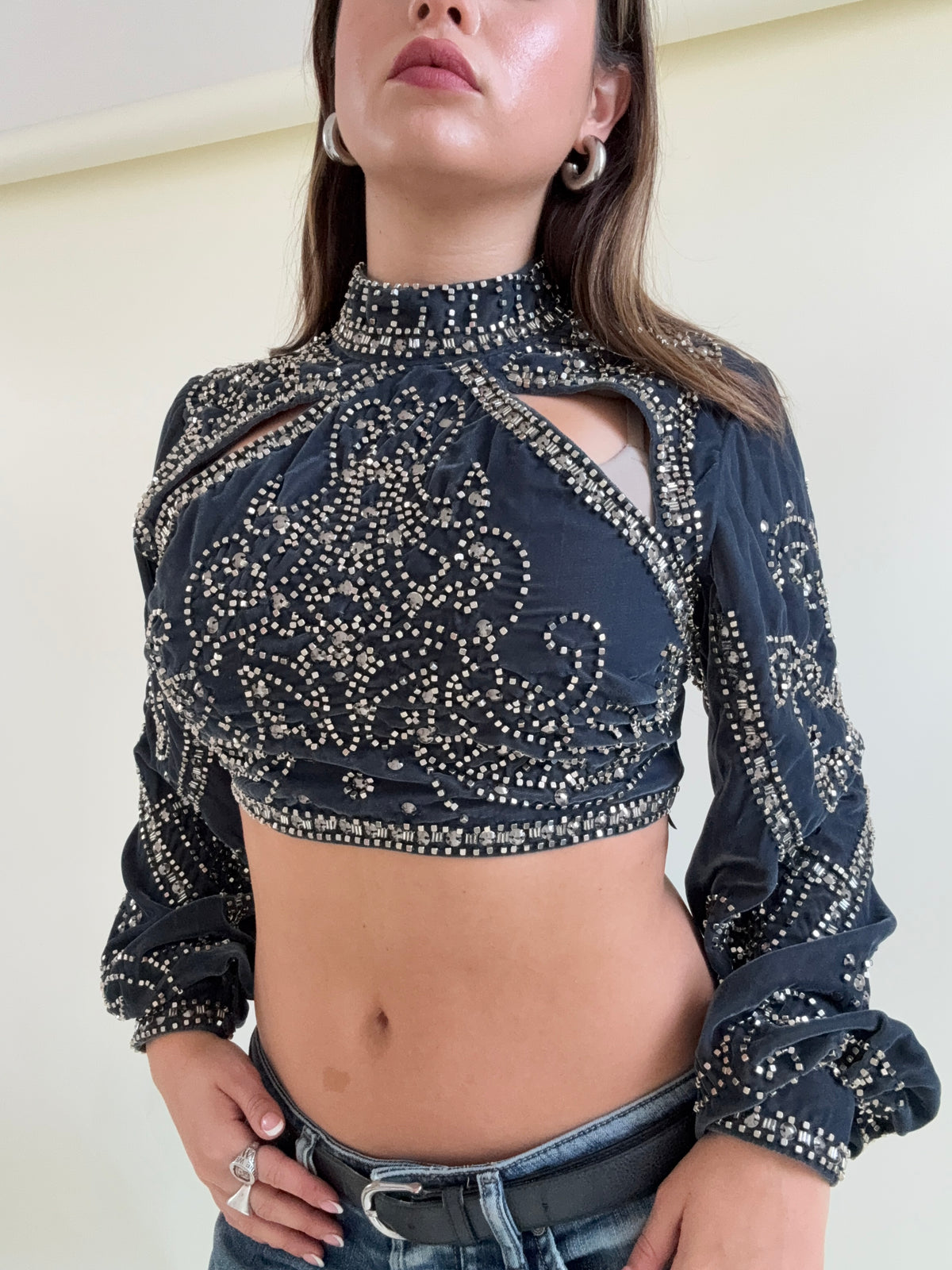 Embellished Crop Longsleeve Top (UK10)