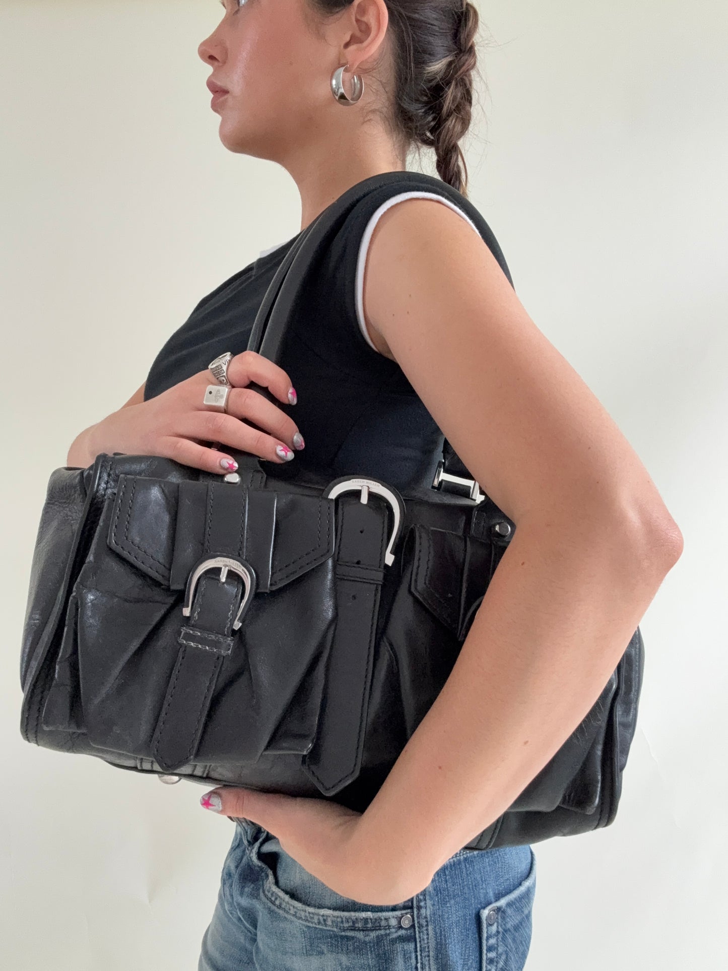 Karen Millen Leather Cargo Handbag