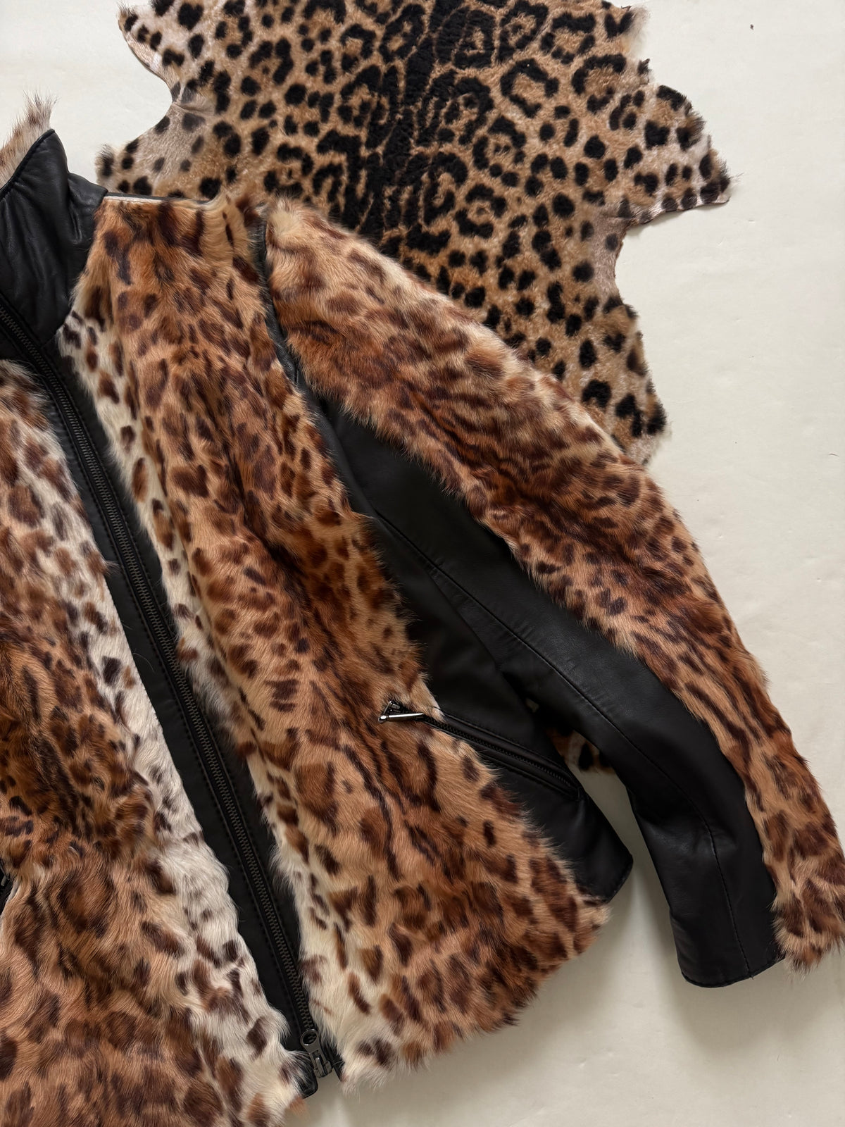 Leopard Faux Fur Jacket With Leather Accents (M)