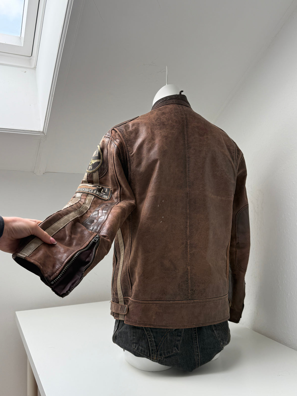 Vintage Leather Racer Biker Jacket (S)