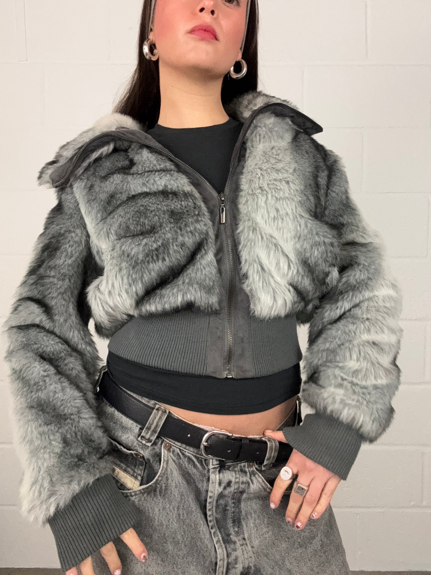 Grey Faux Fur Jacket (UK10)