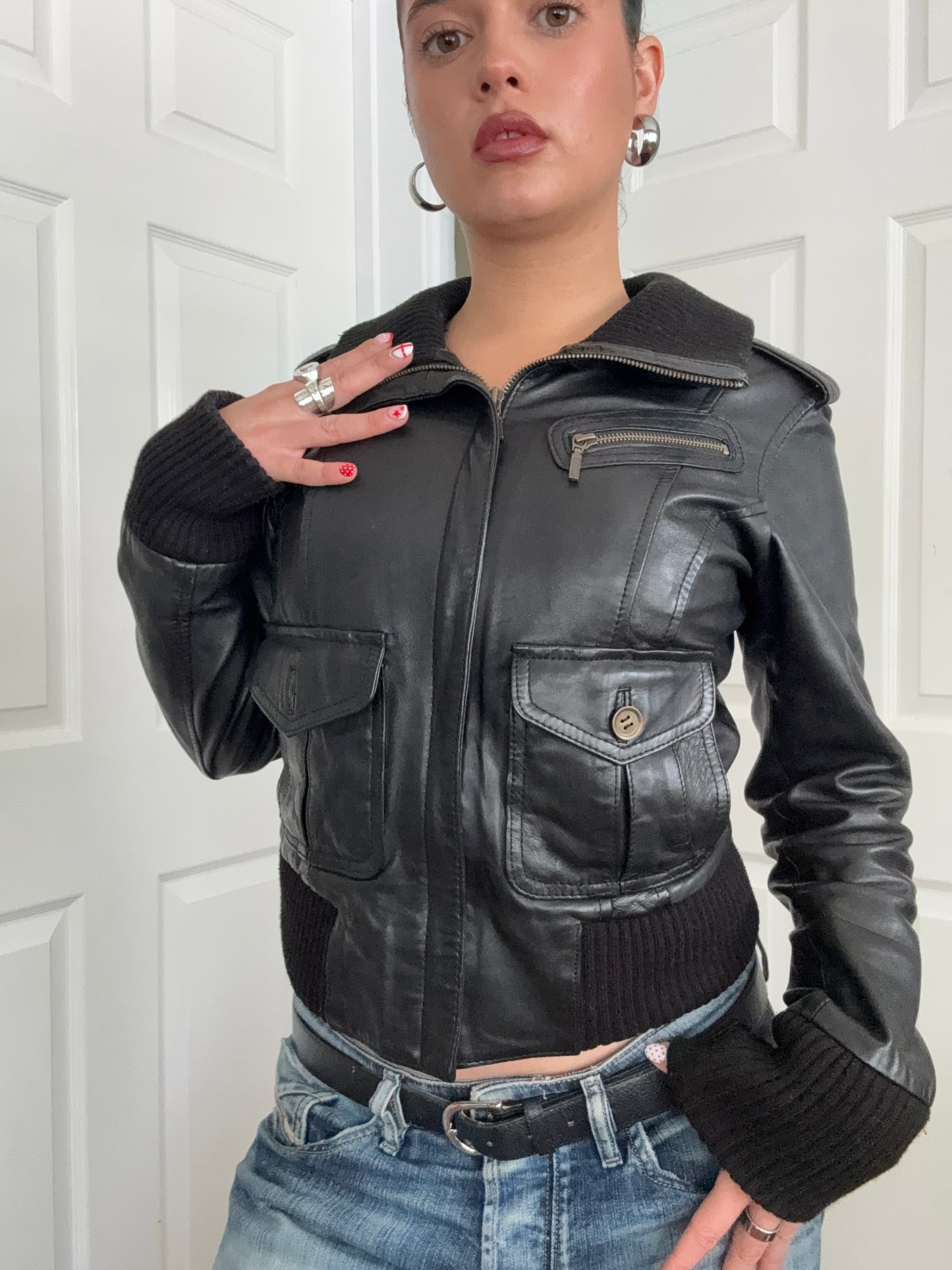 Leather Bomber Jacket (M)