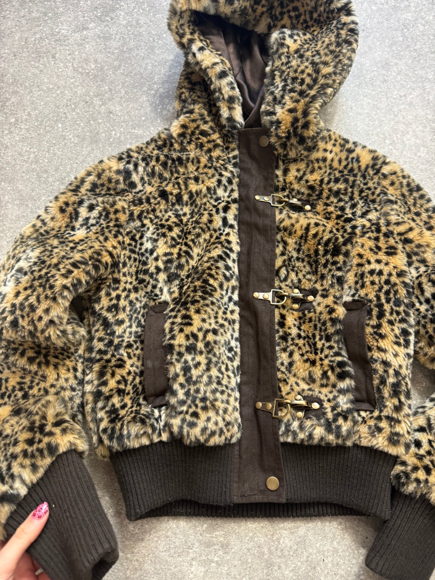 Leopard Faux Fur Bomber Jacket (S)