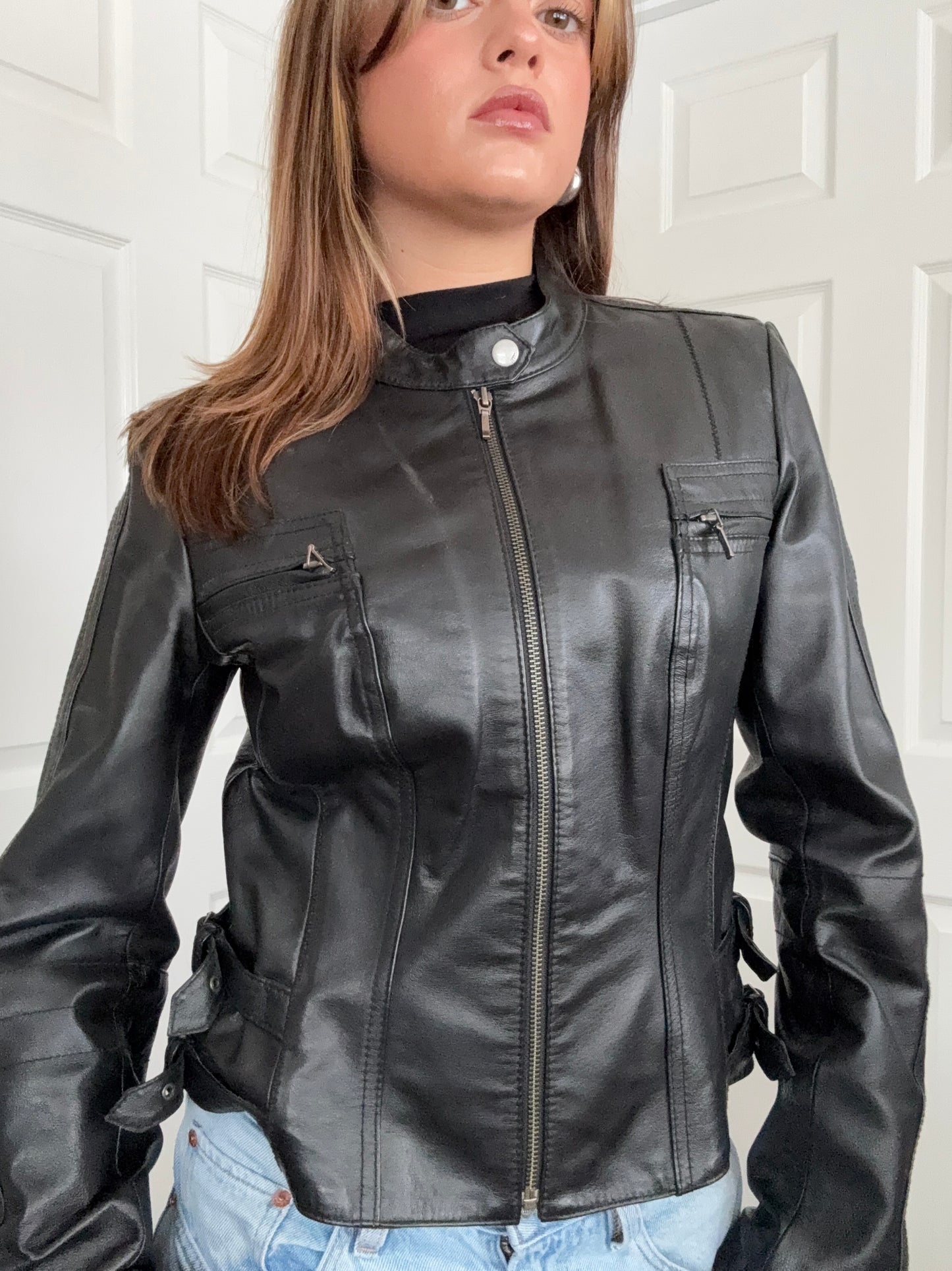 Fitted Leather Buckle Jacket (UK12)