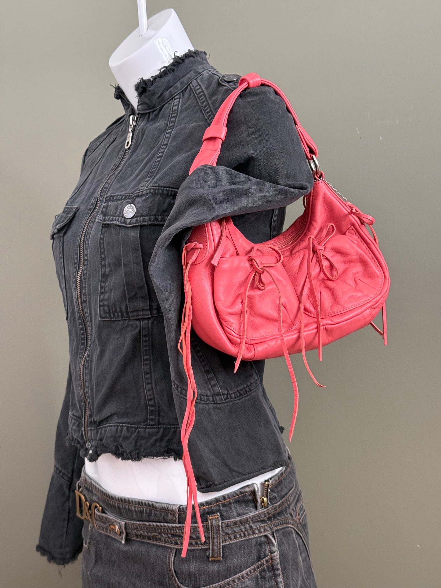 Coral Leather Shoulder Bag