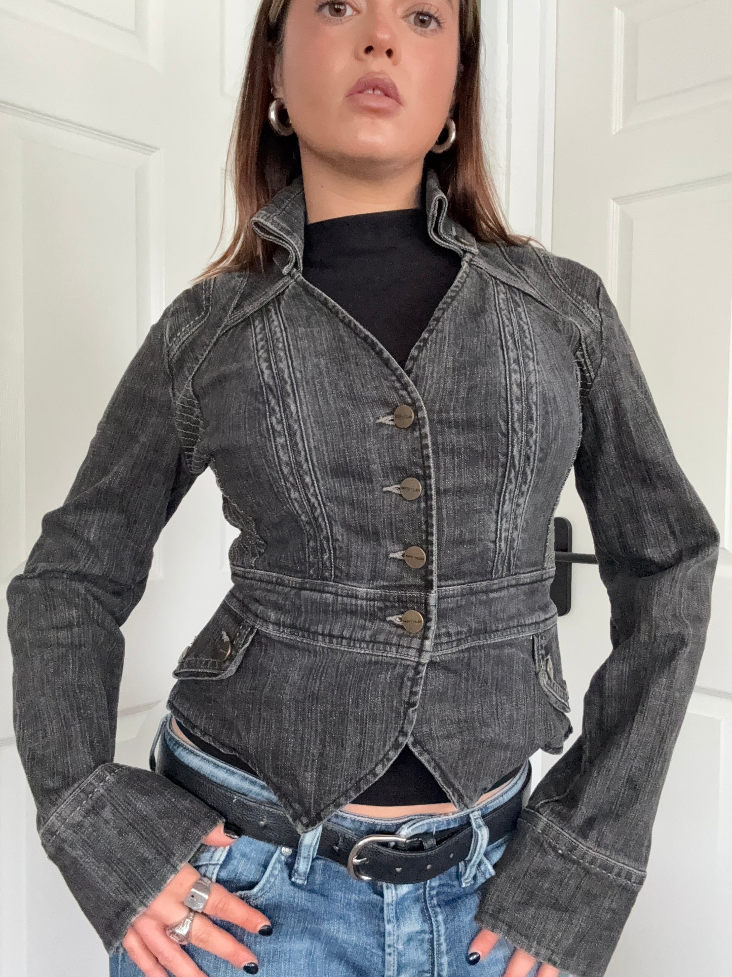 Karen Millen Fitted Denim Military Jacket (UK10)