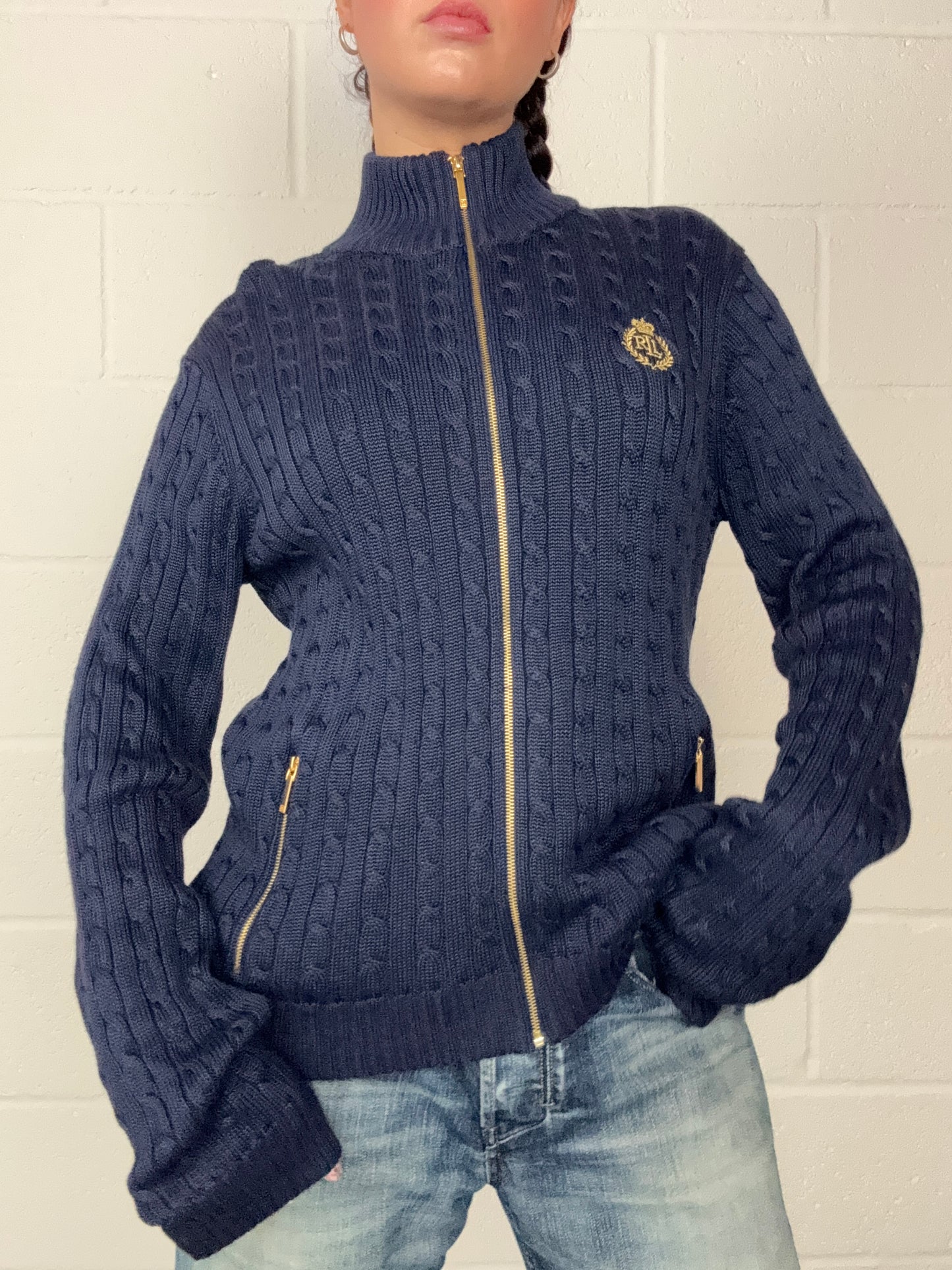 Ralph Lauren Cable Knit Zip Jumper (L)