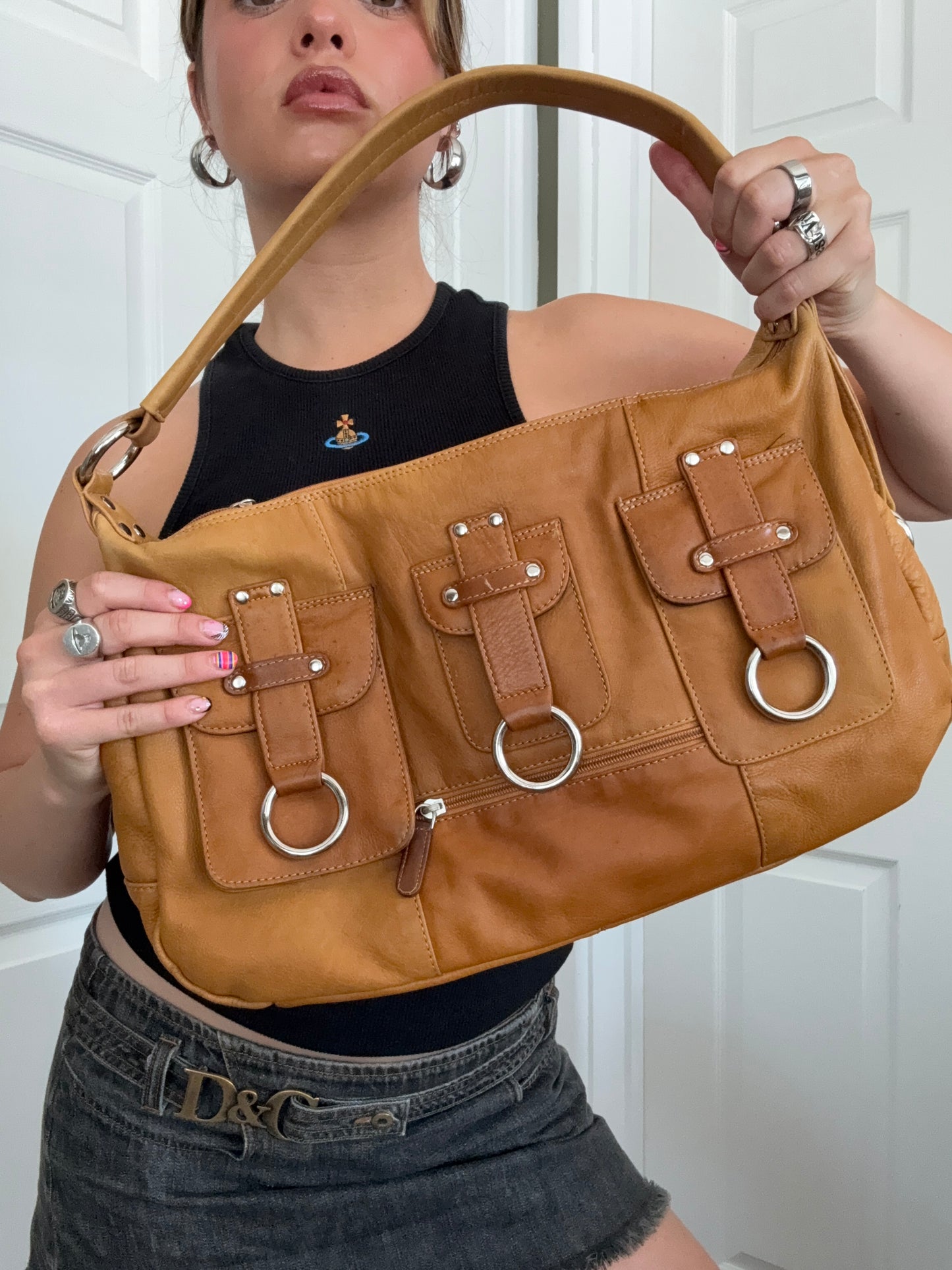 Vintage Leather Buckle Shoulder Bag