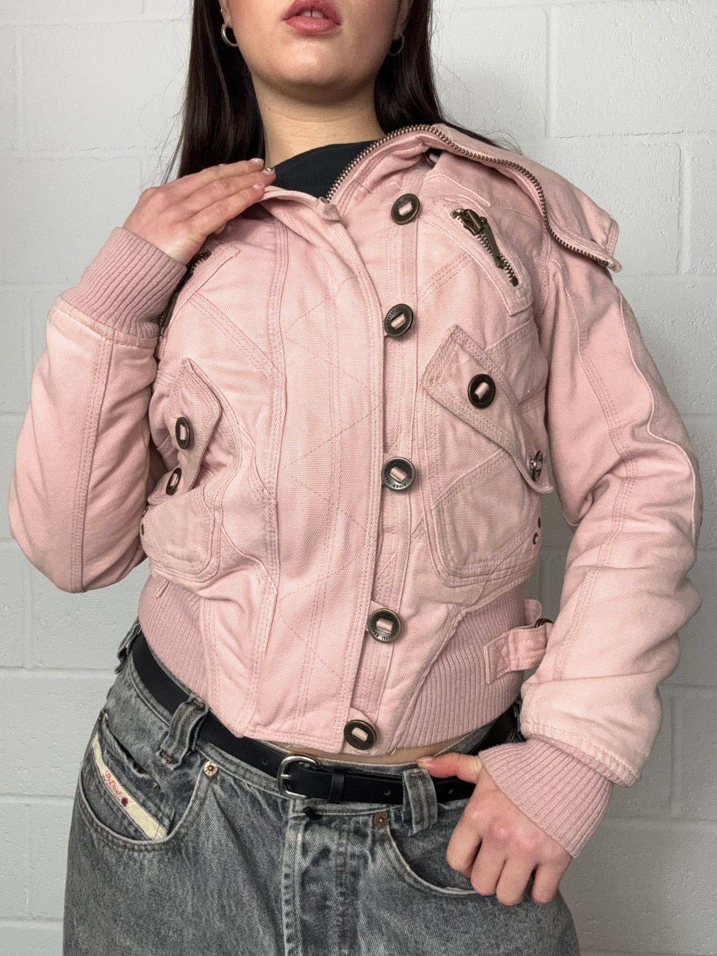 Y2K Pink Bomber Utility Style Jacket (UK8)